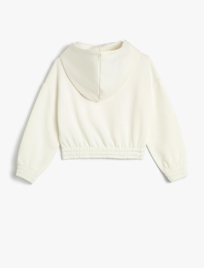 Kız Çocuk Kolej Crop Sweatshirt Kapüşonlu Beli ve Manşetleri Lastikli Pamuklu Şardonlu
