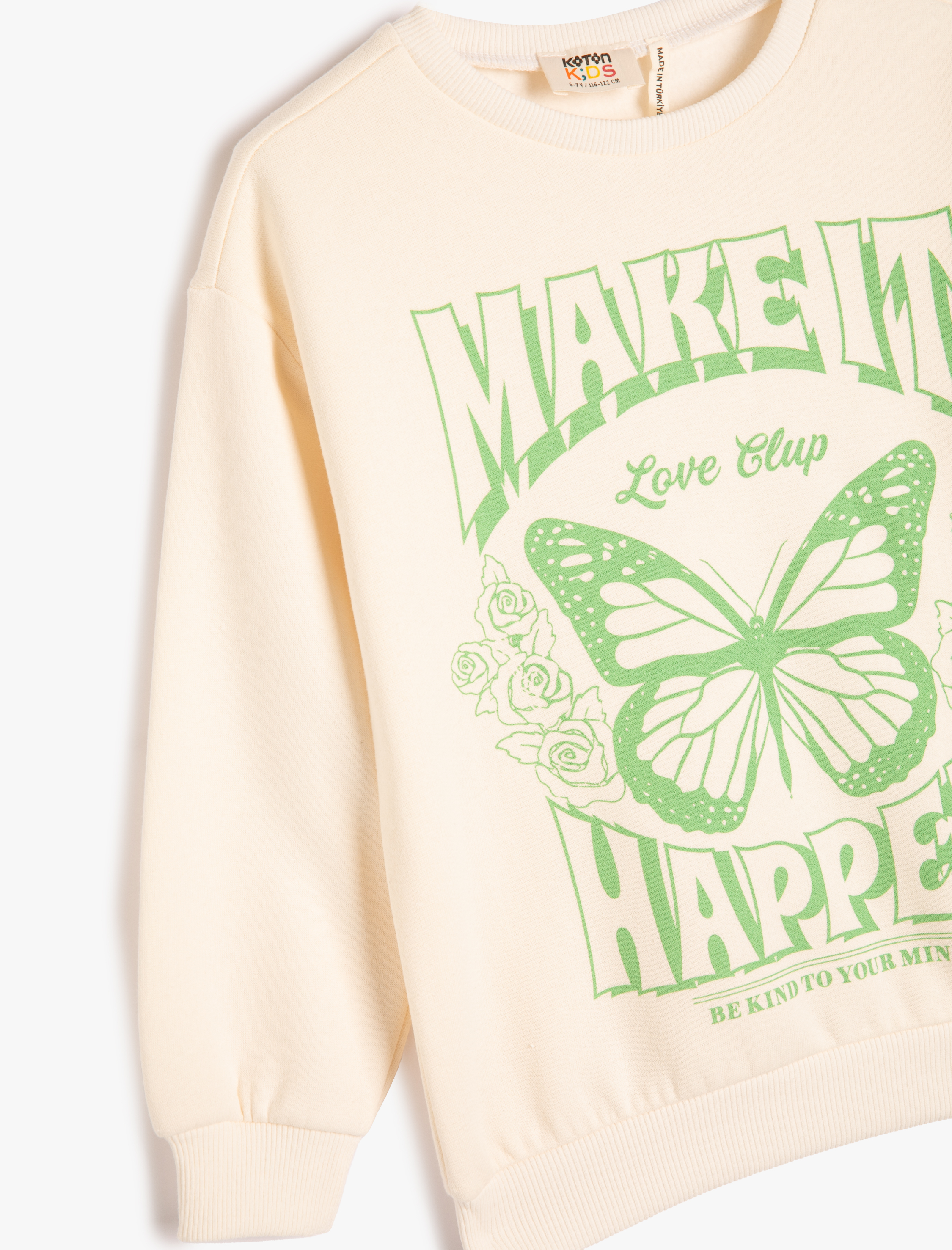  Kız Çocuk Kelebekli Sweatshirt Uzun Kollu Bisiklet Yaka Baskılı