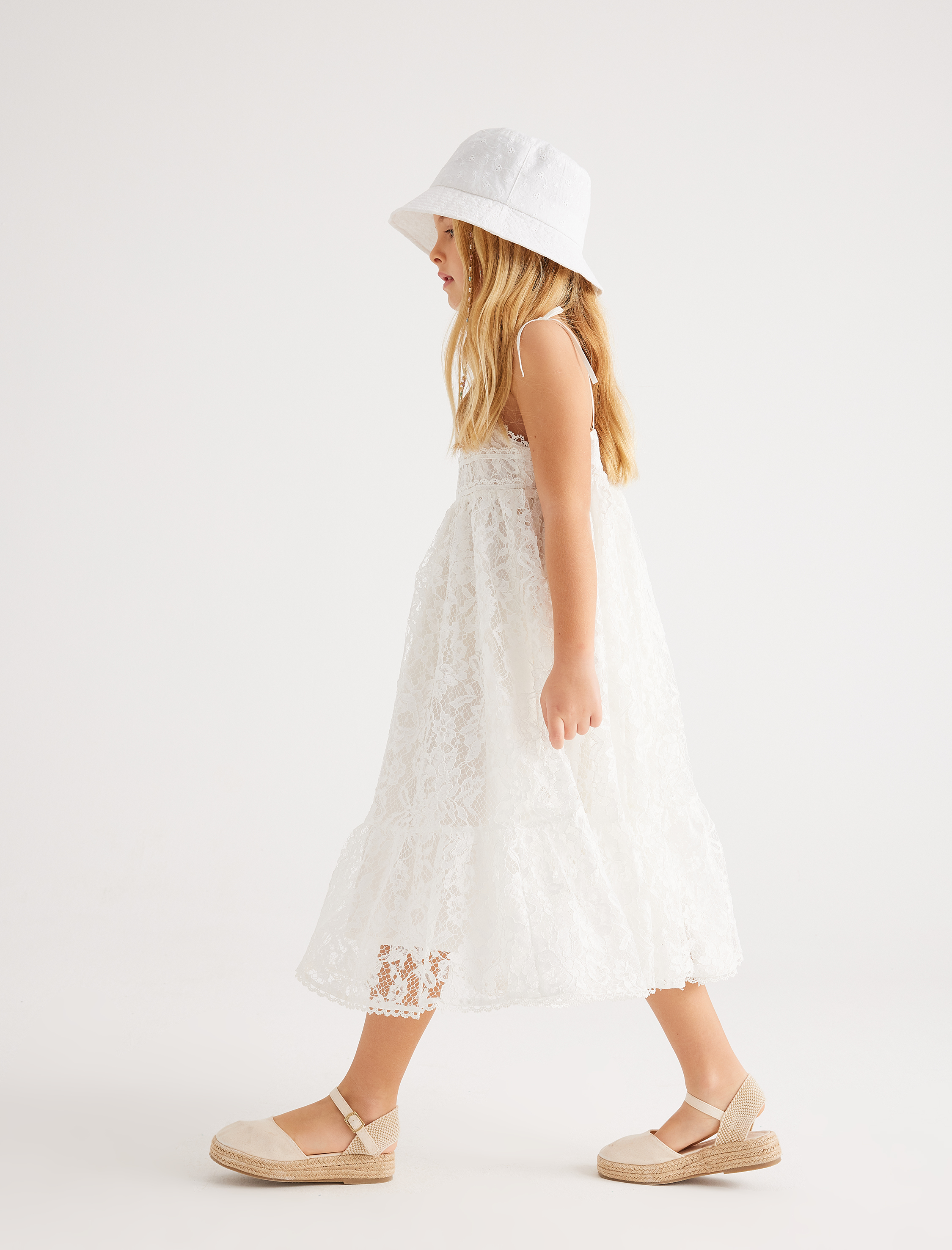 Kız Çocuk Parti Elbisesi Dantelli Midi Boy İnce Askılı Astarlı