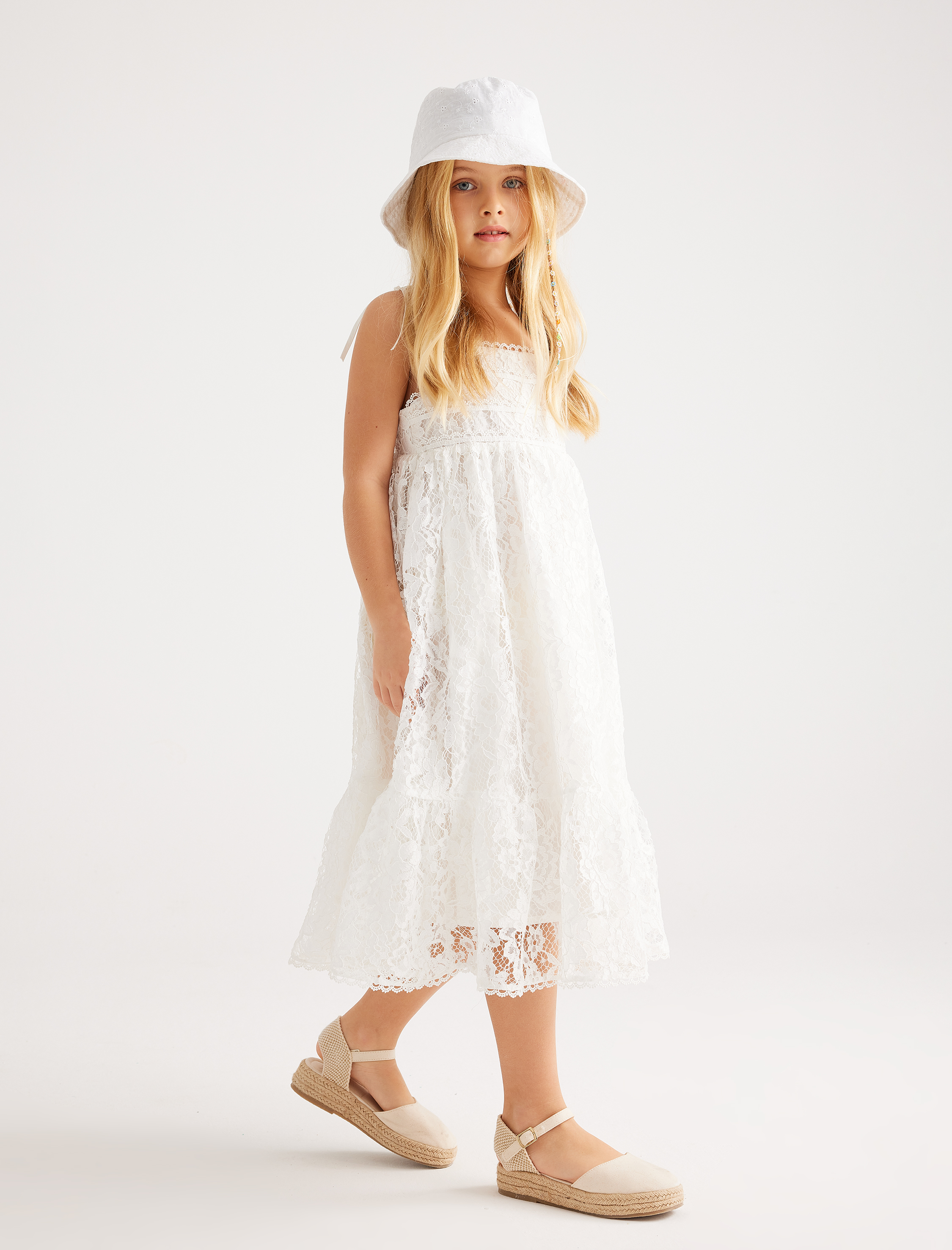 Kız Çocuk Parti Elbisesi Dantelli Midi Boy İnce Askılı Astarlı