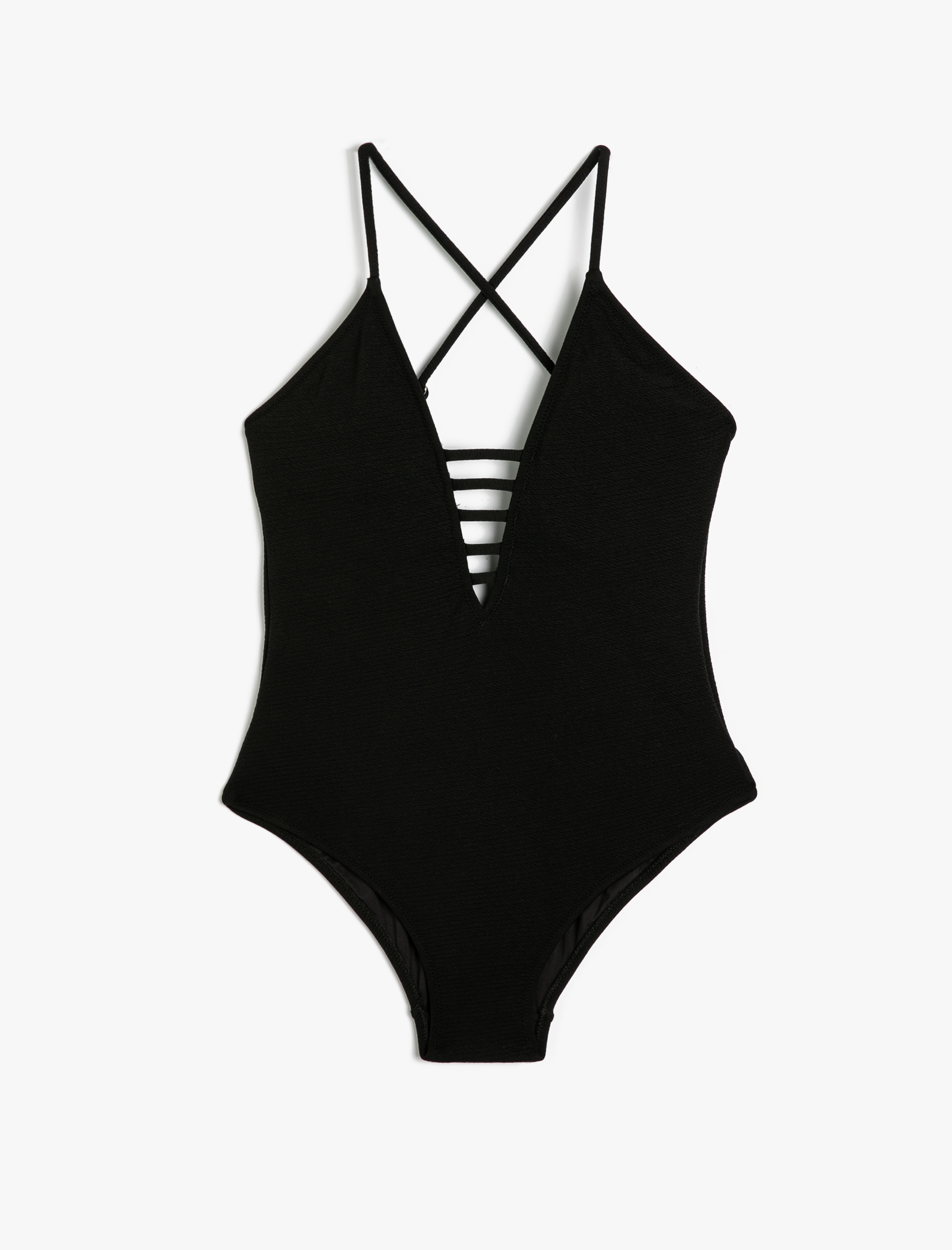   Derin V Yaka Mayo Biye Detaylı Dokulu Askılı Kaplı