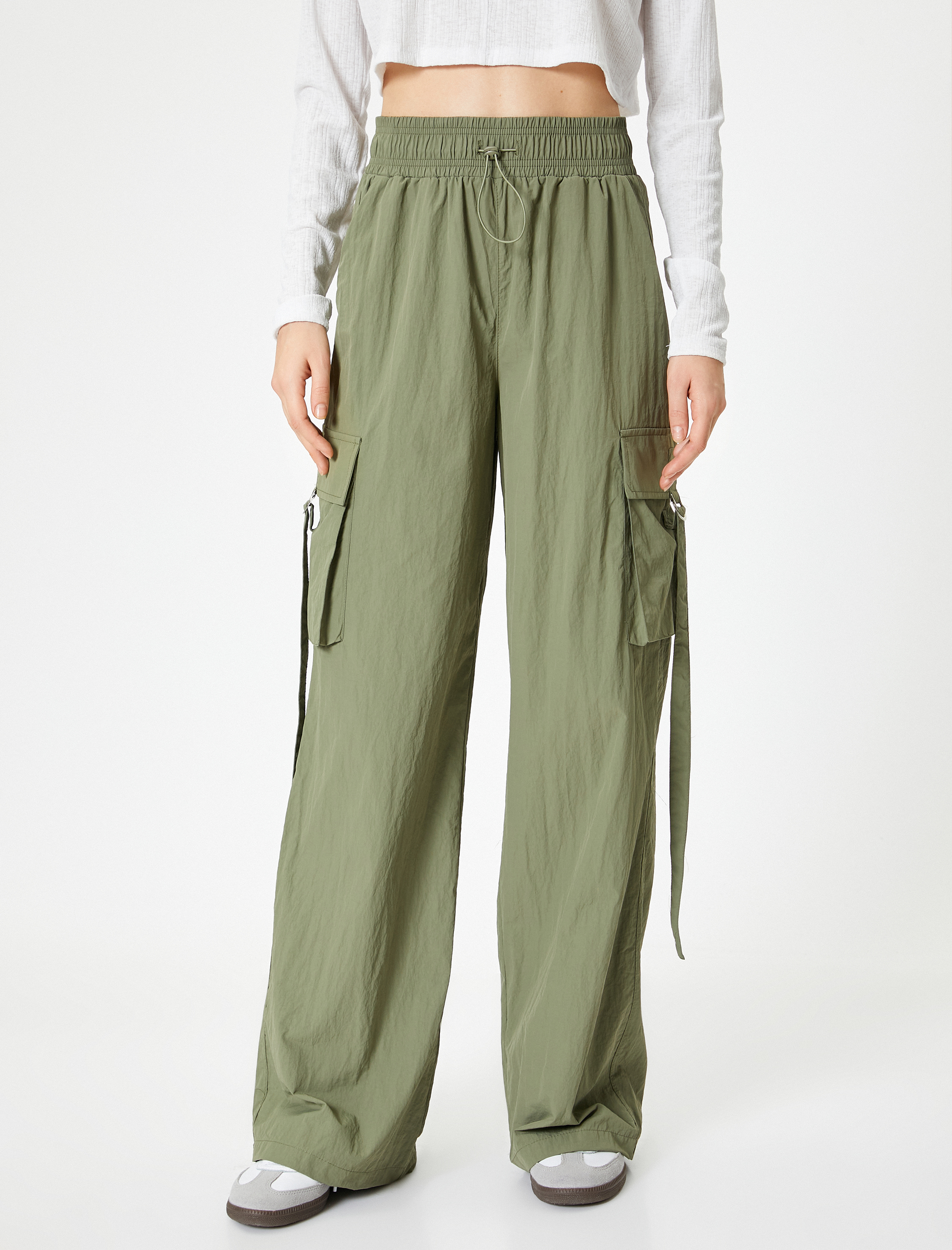   Kargo Eşofman Altı Paraşüt Kumaş Yüksek Bel Cepli