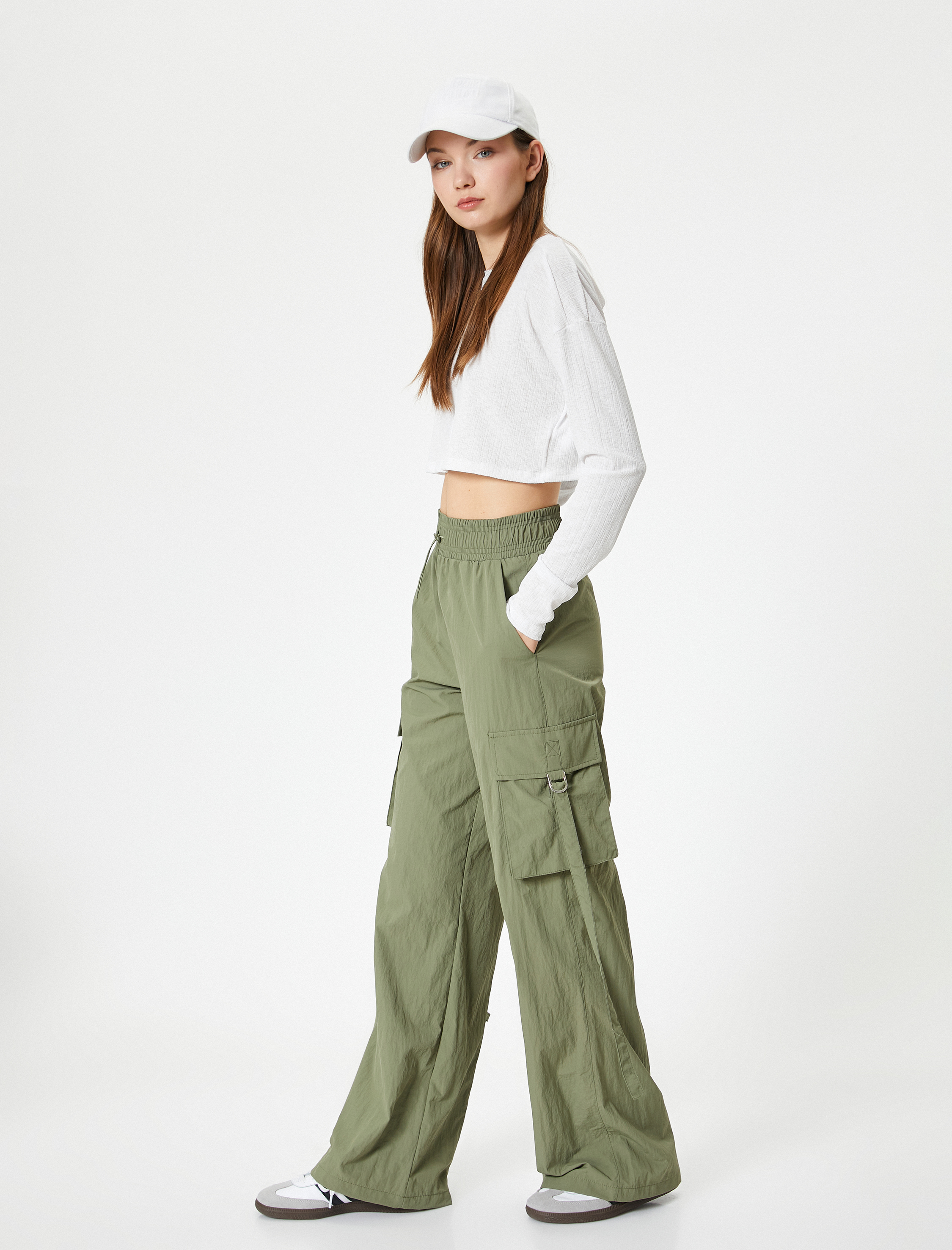   Kargo Eşofman Altı Paraşüt Kumaş Yüksek Bel Cepli