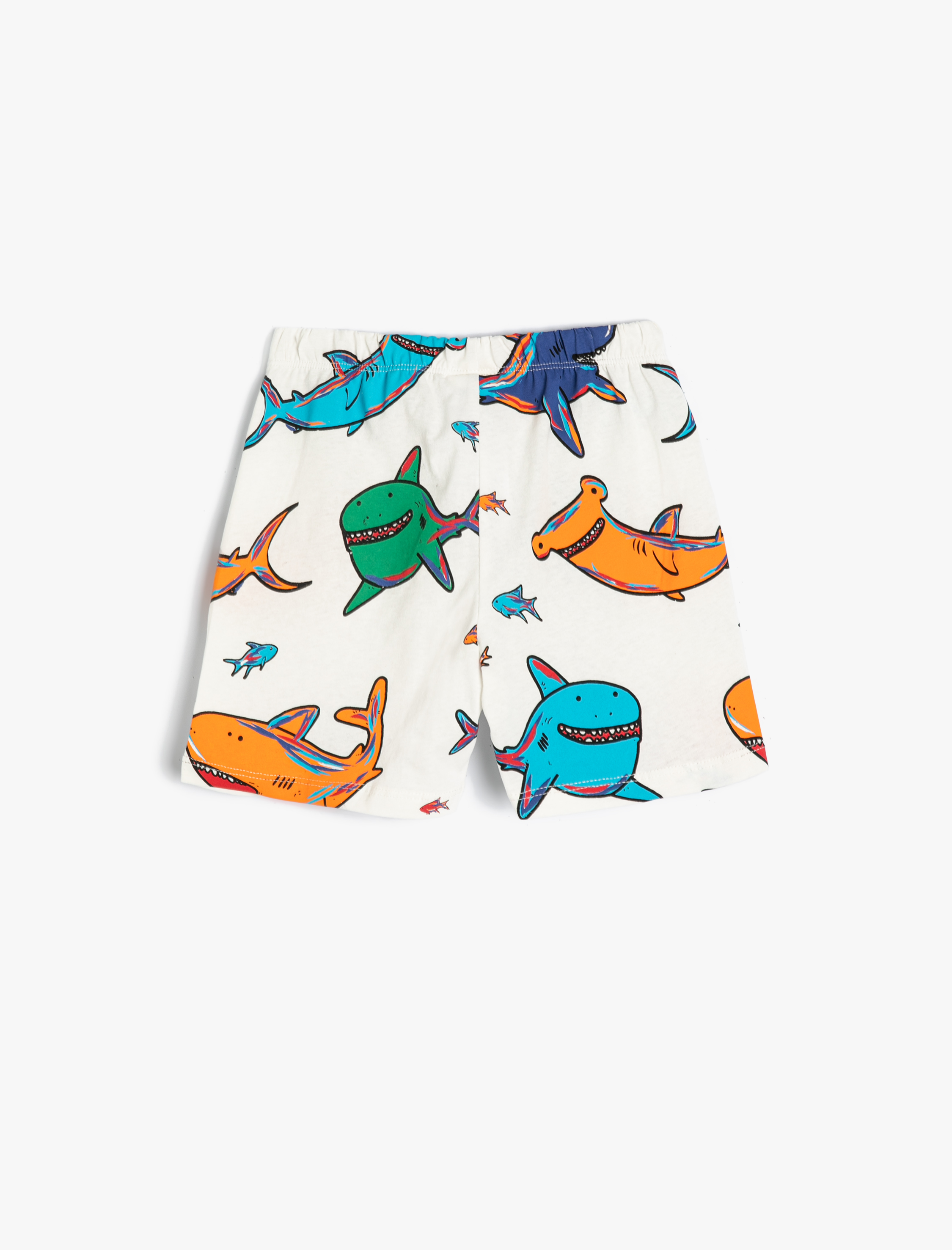  Erkek Bebek Şort Beli Bağlamalı Köpek Balığı Baskılı Pamuklu