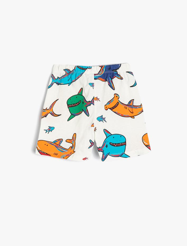Erkek Bebek Şort Beli Bağlamalı Köpek Balığı Baskılı Pamuklu