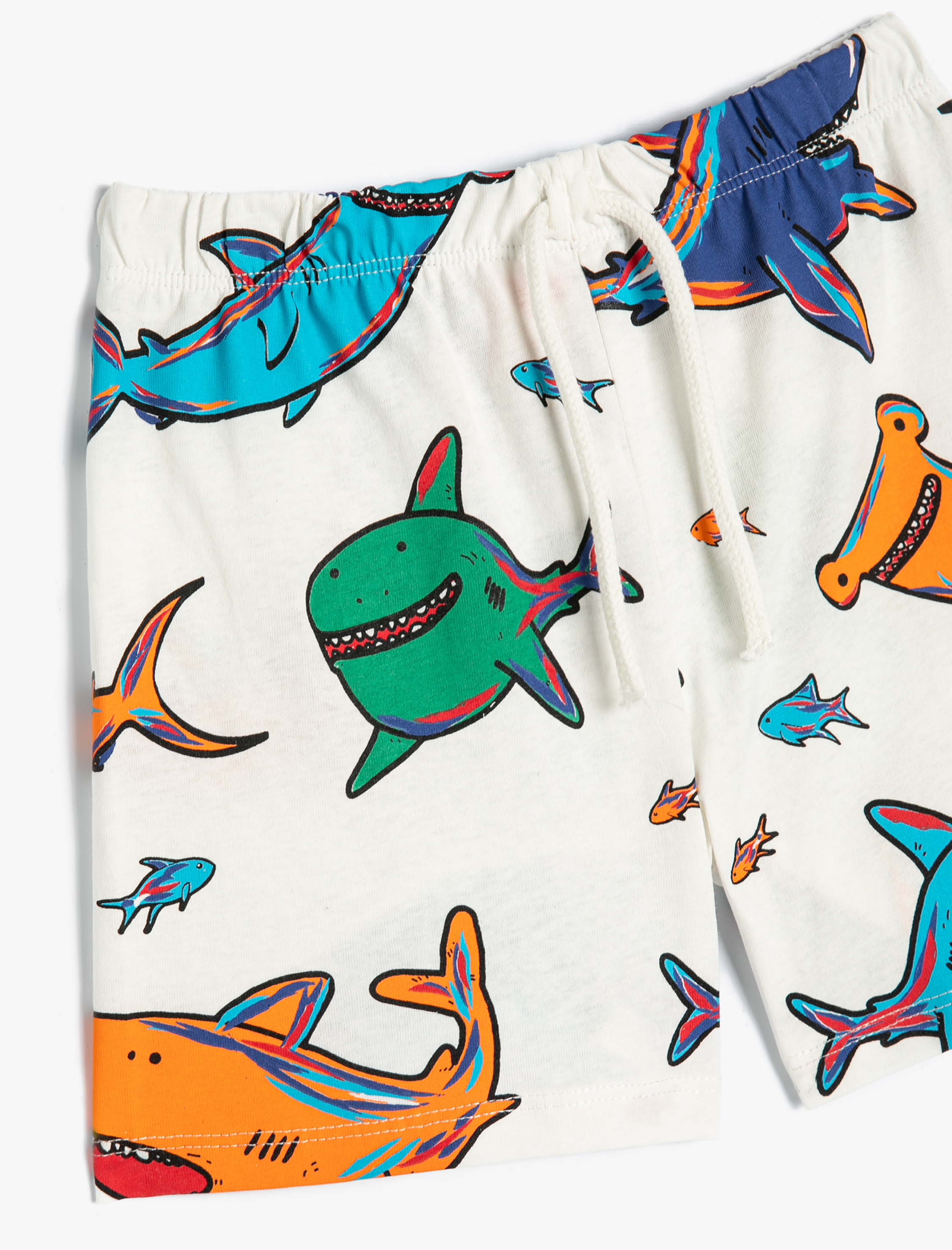  Erkek Bebek Şort Beli Bağlamalı Köpek Balığı Baskılı Pamuklu