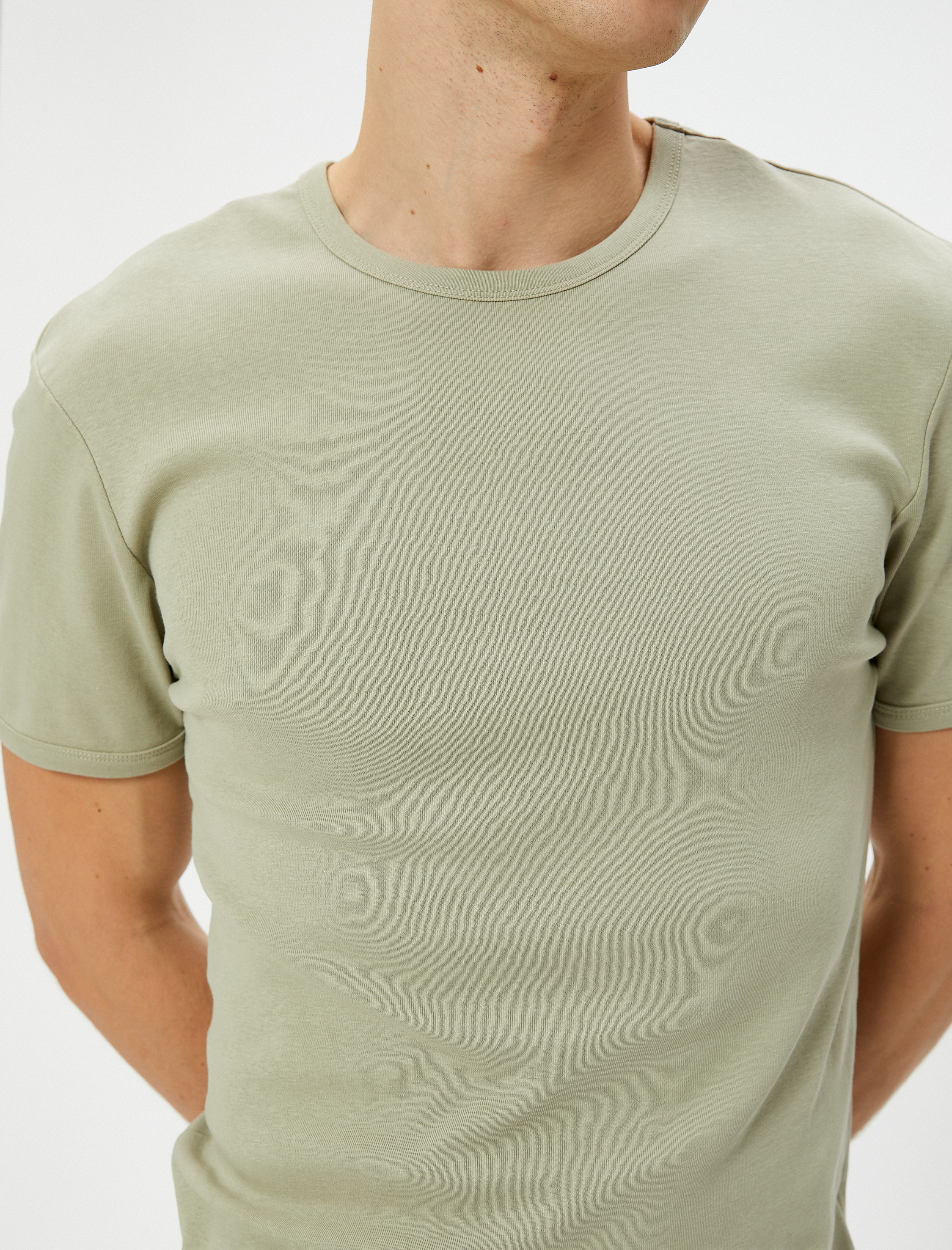 Basic Tişört Slim Fit Bisiklet Yaka Kısa Kollu Pamuklu