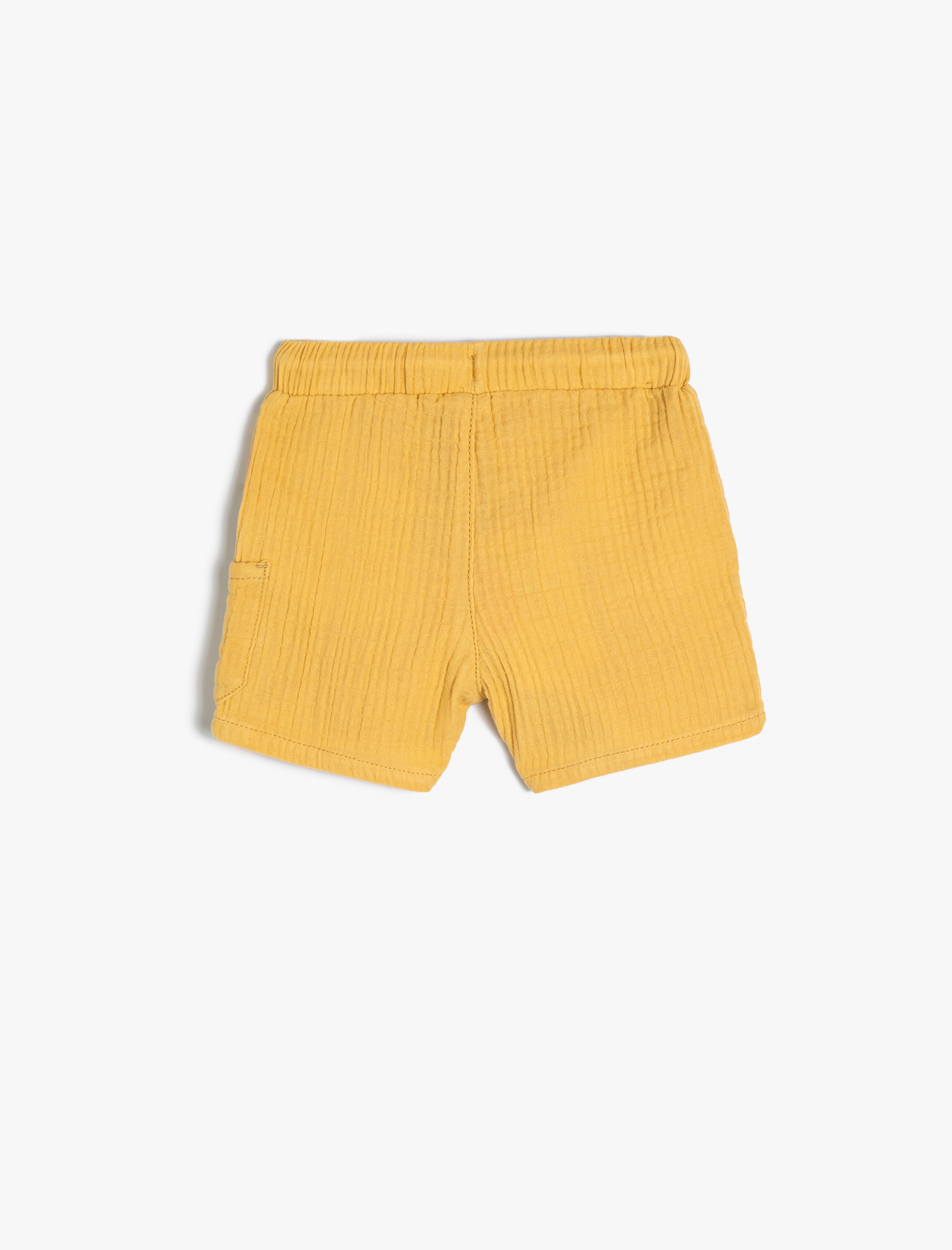  Erkek Bebek Basic Şort Müslin Kumaş Beli Bağlamalı Cep Detaylı Dokulu Pamuklu