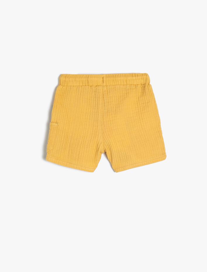 Erkek Bebek Basic Şort Müslin Kumaş Beli Bağlamalı Cep Detaylı Dokulu Pamuklu