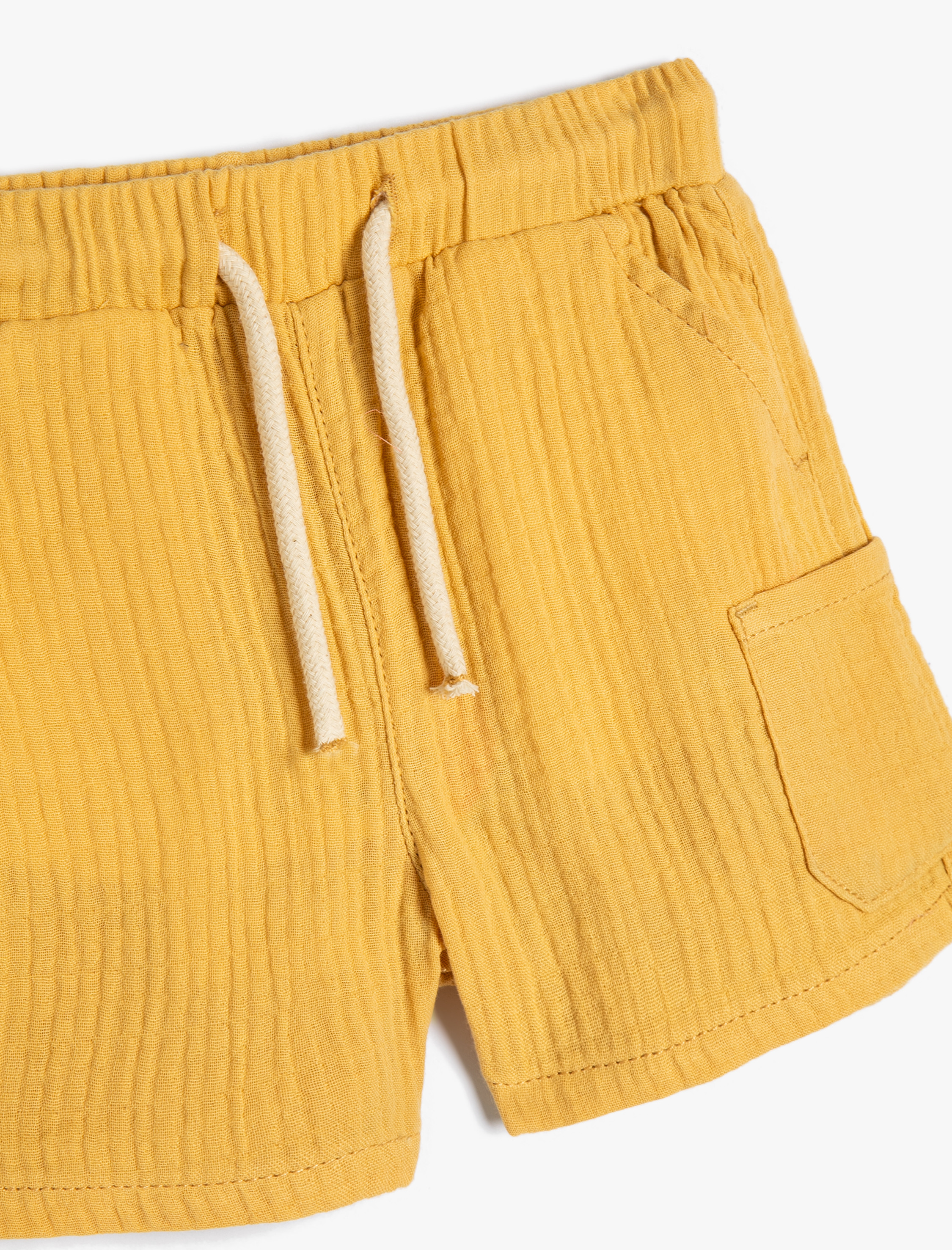  Erkek Bebek Basic Şort Müslin Kumaş Beli Bağlamalı Cep Detaylı Dokulu Pamuklu