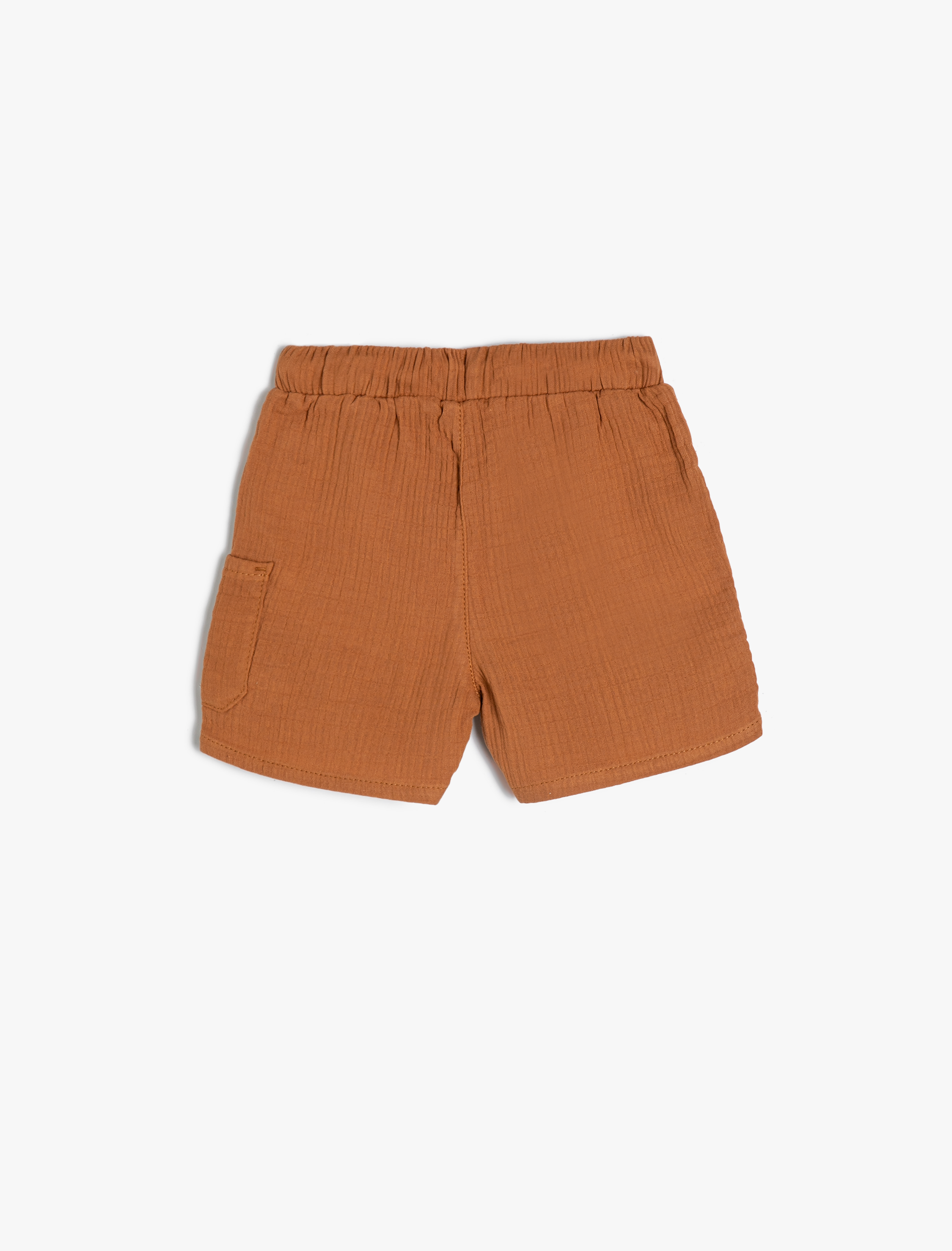  Erkek Bebek Basic Şort Müslin Kumaş Beli Bağlamalı Cep Detaylı Dokulu Pamuklu