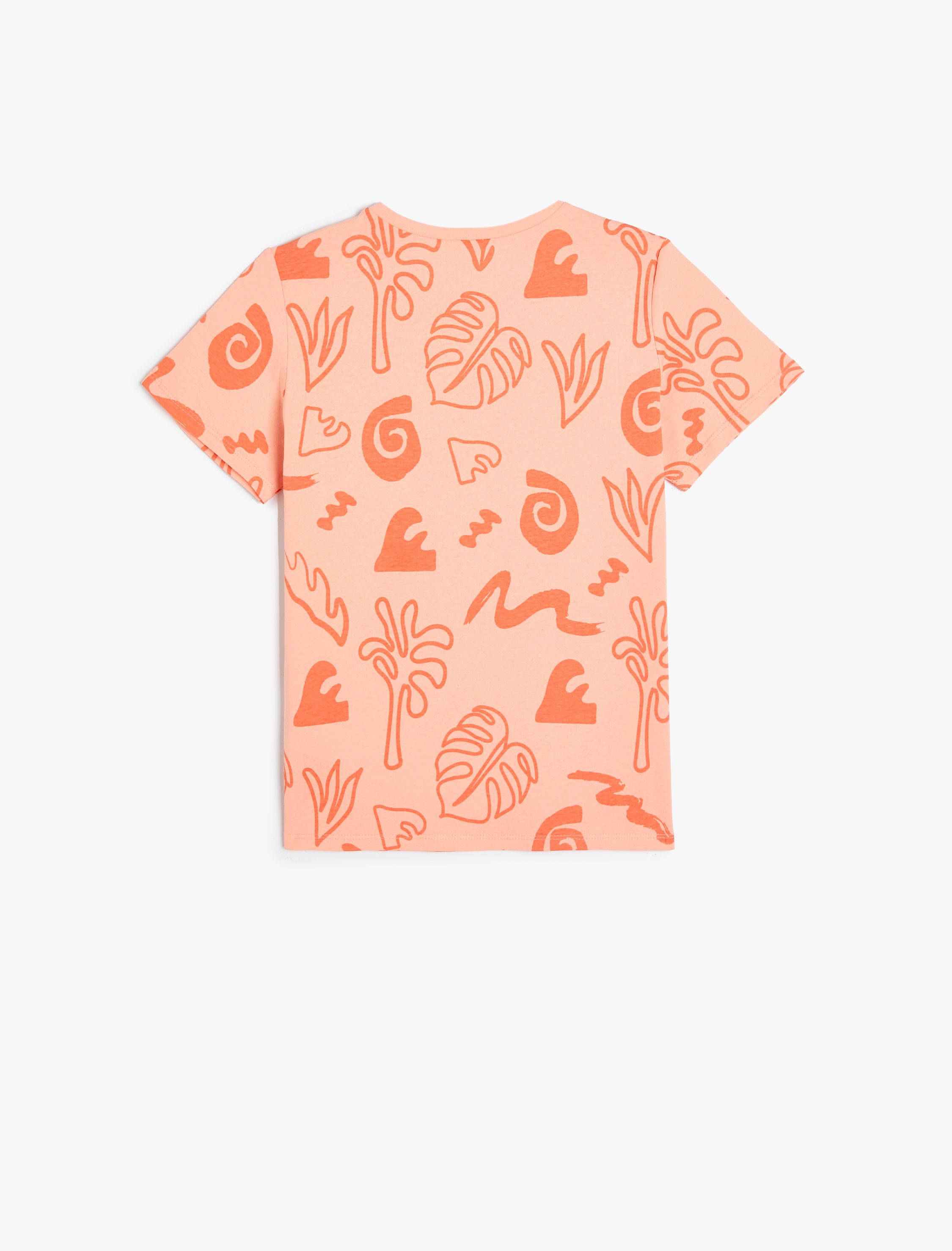  Erkek Çocuk Tişört Kısa Kollu Bisiklet Yaka Yaprak Baskılı Pamuklu