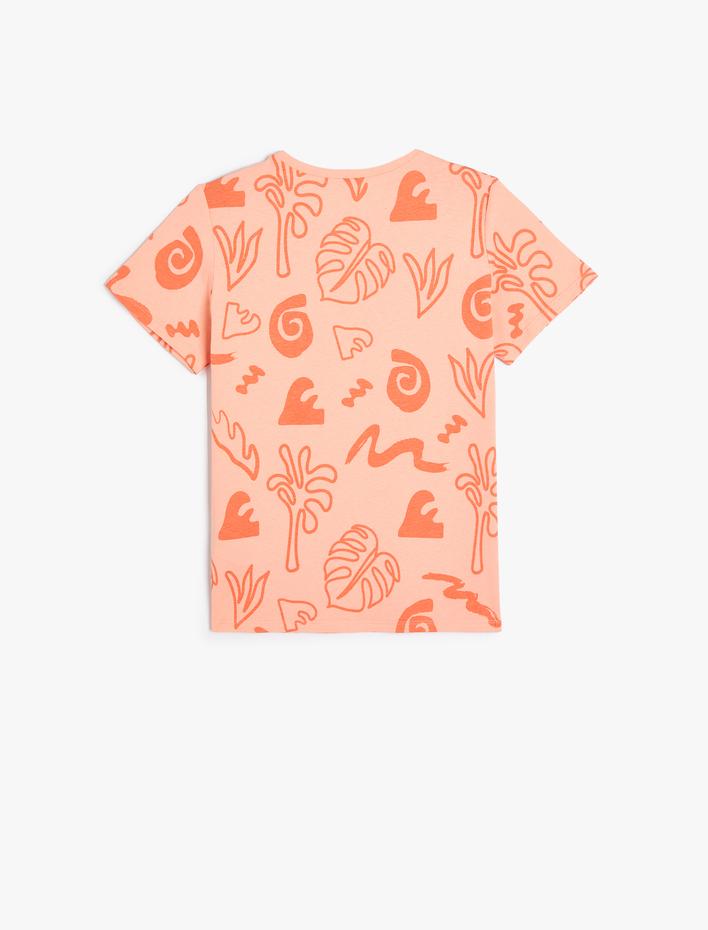 Erkek Çocuk Tişört Kısa Kollu Bisiklet Yaka Yaprak Baskılı Pamuklu