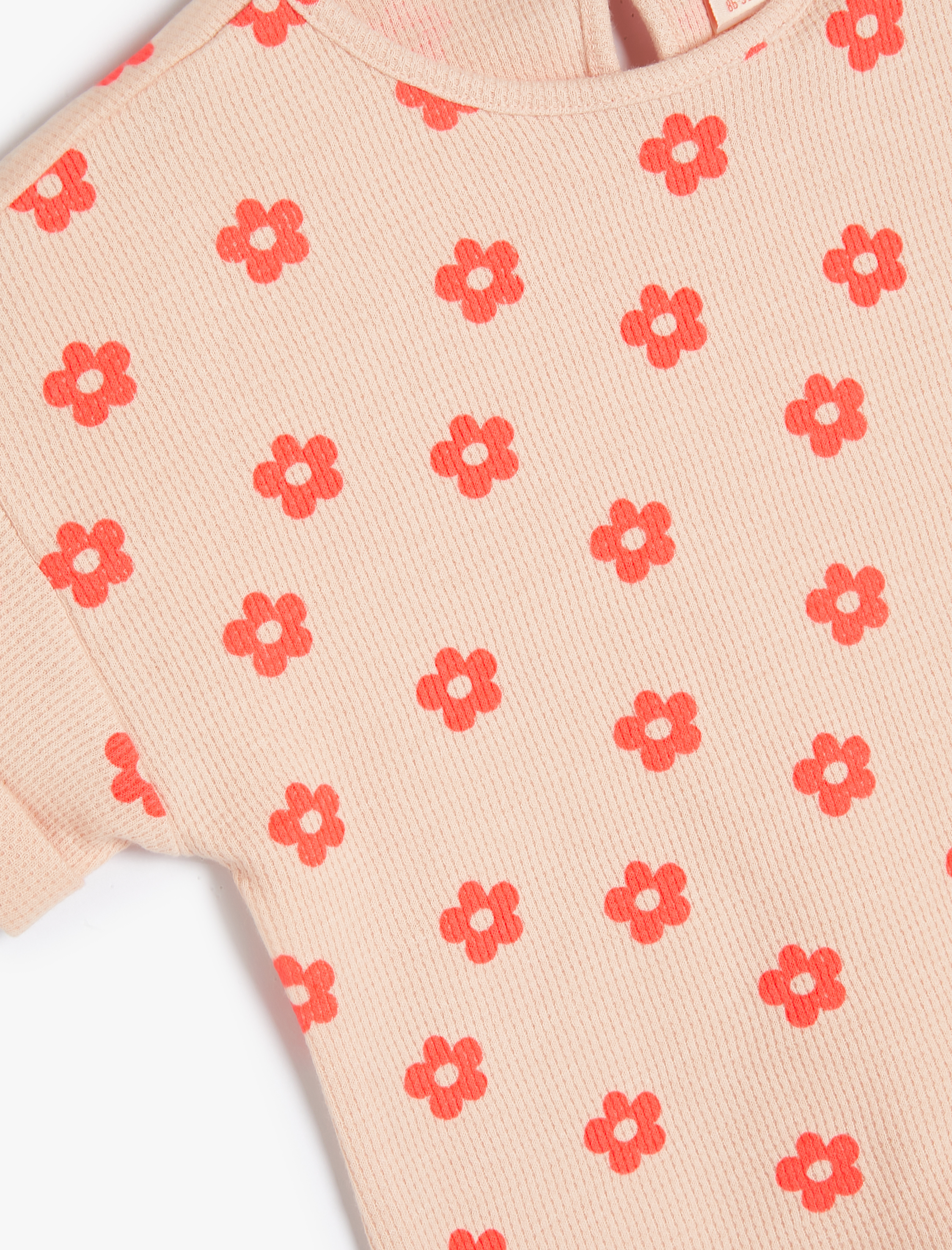  Kız Bebek Tişört Çiçekli Kısa Kollu Bisiklet Yaka Dokulu Pamuklu