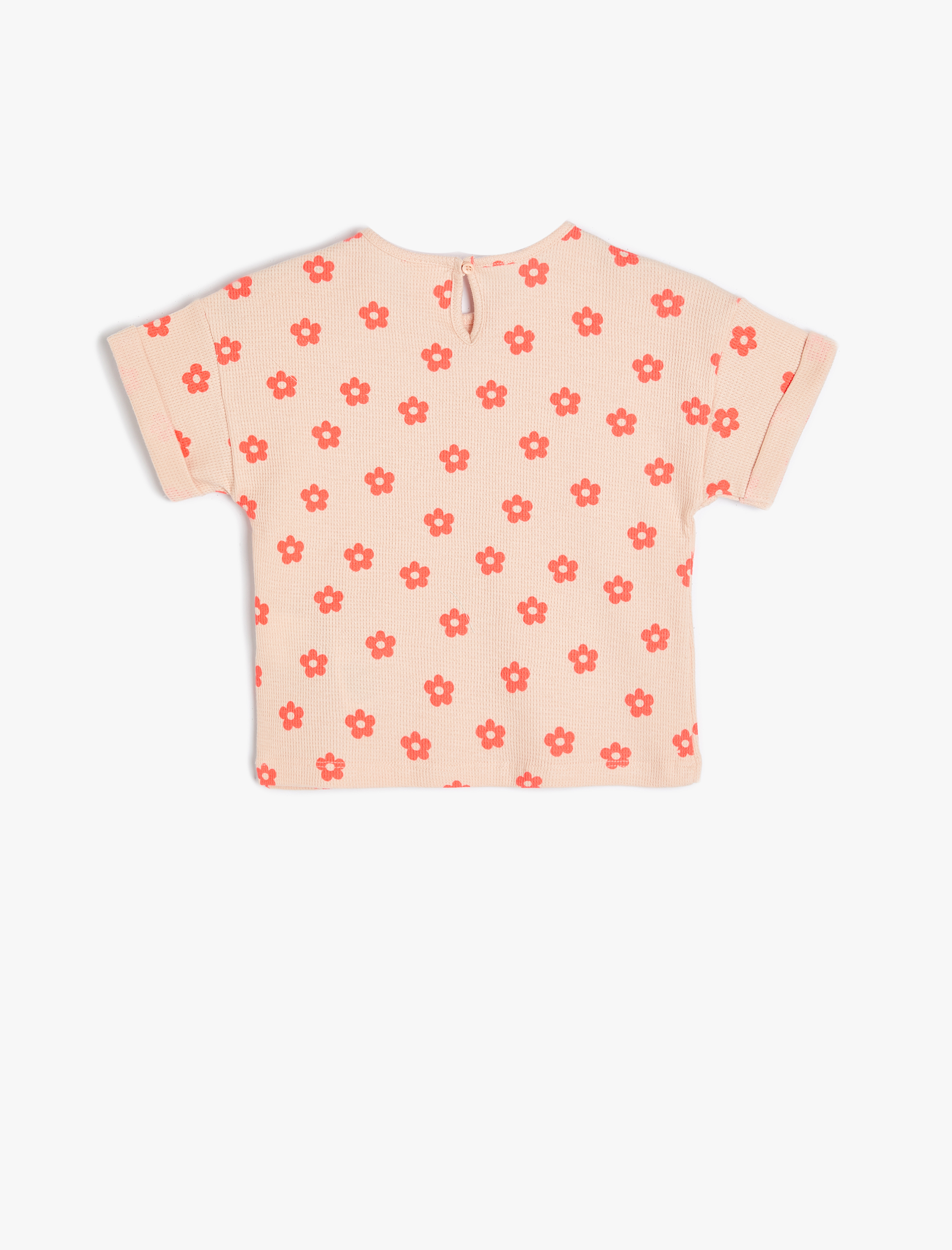  Kız Bebek Tişört Çiçekli Kısa Kollu Bisiklet Yaka Dokulu Pamuklu