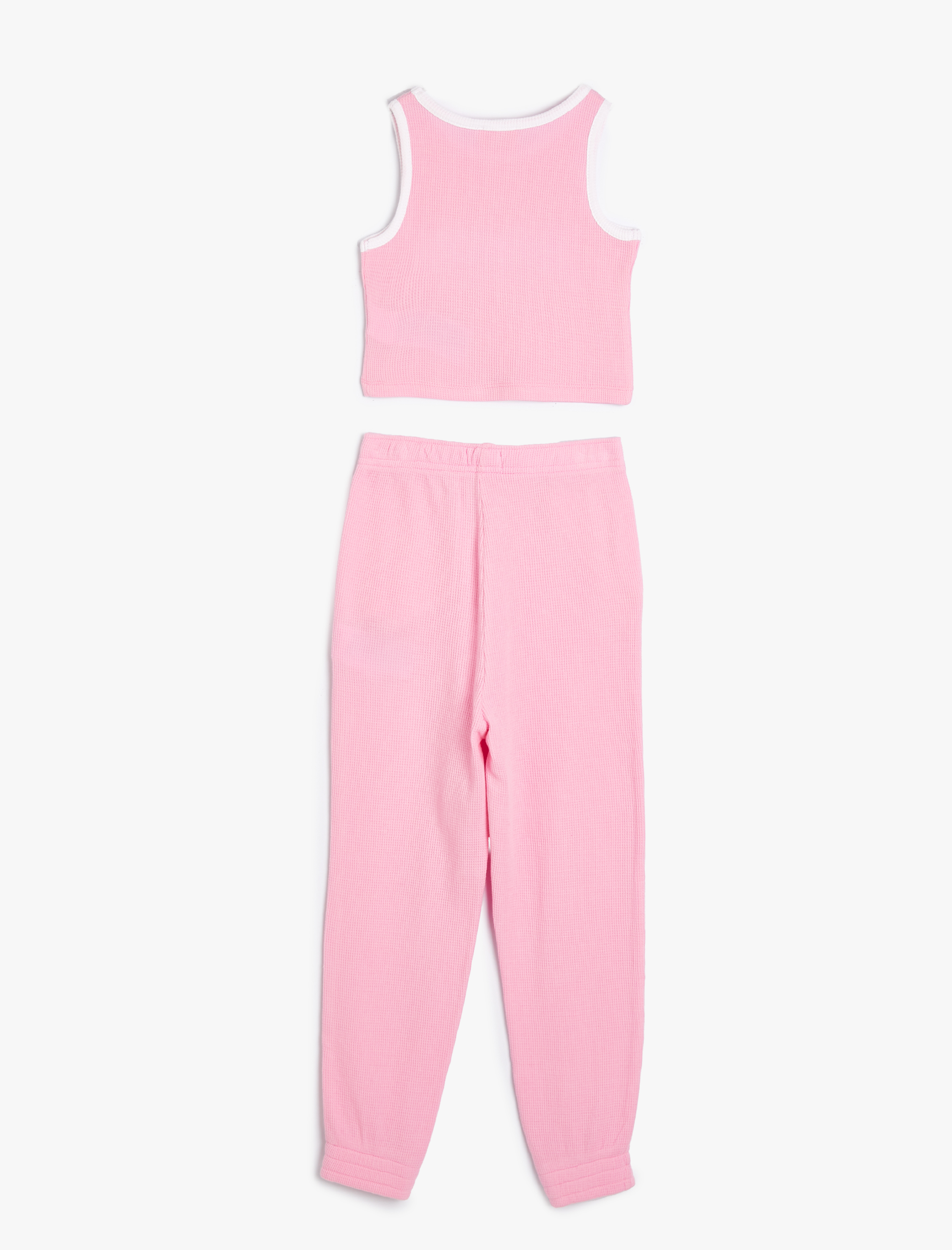  Kız Çocuk Eşofman Takımı Pantolon ve Askılı Tişört 2'li Set Dokulu Pamuklu
