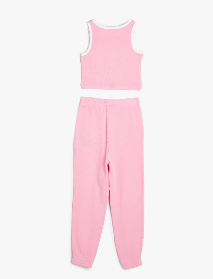Kız Çocuk Eşofman Takımı Pantolon ve Askılı Tişört 2'li Set Dokulu Pamuklu