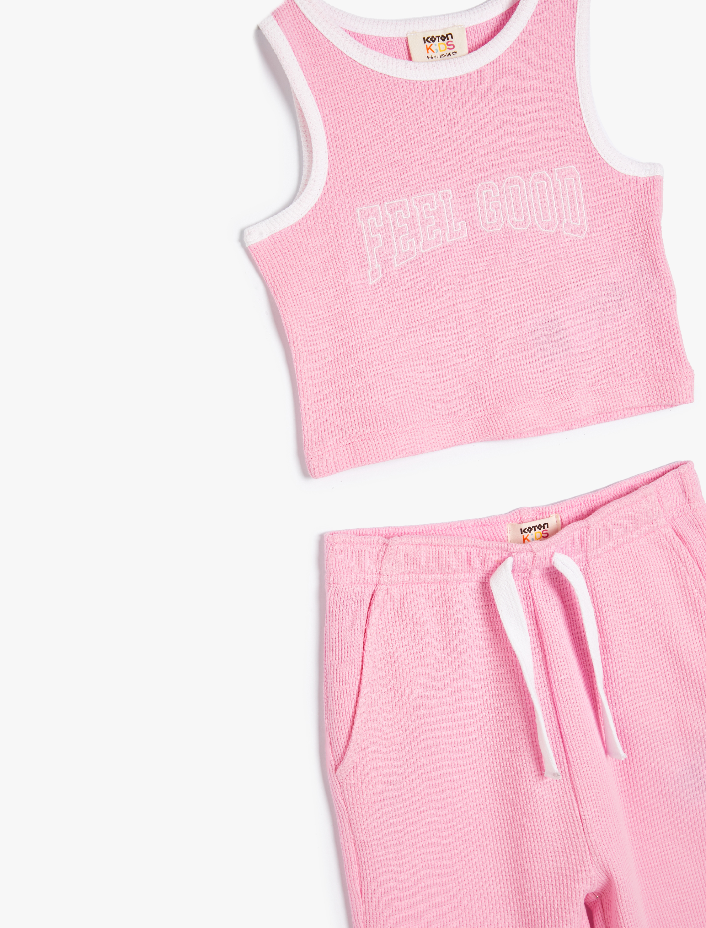  Kız Çocuk Eşofman Takımı Pantolon ve Askılı Tişört 2'li Set Dokulu Pamuklu