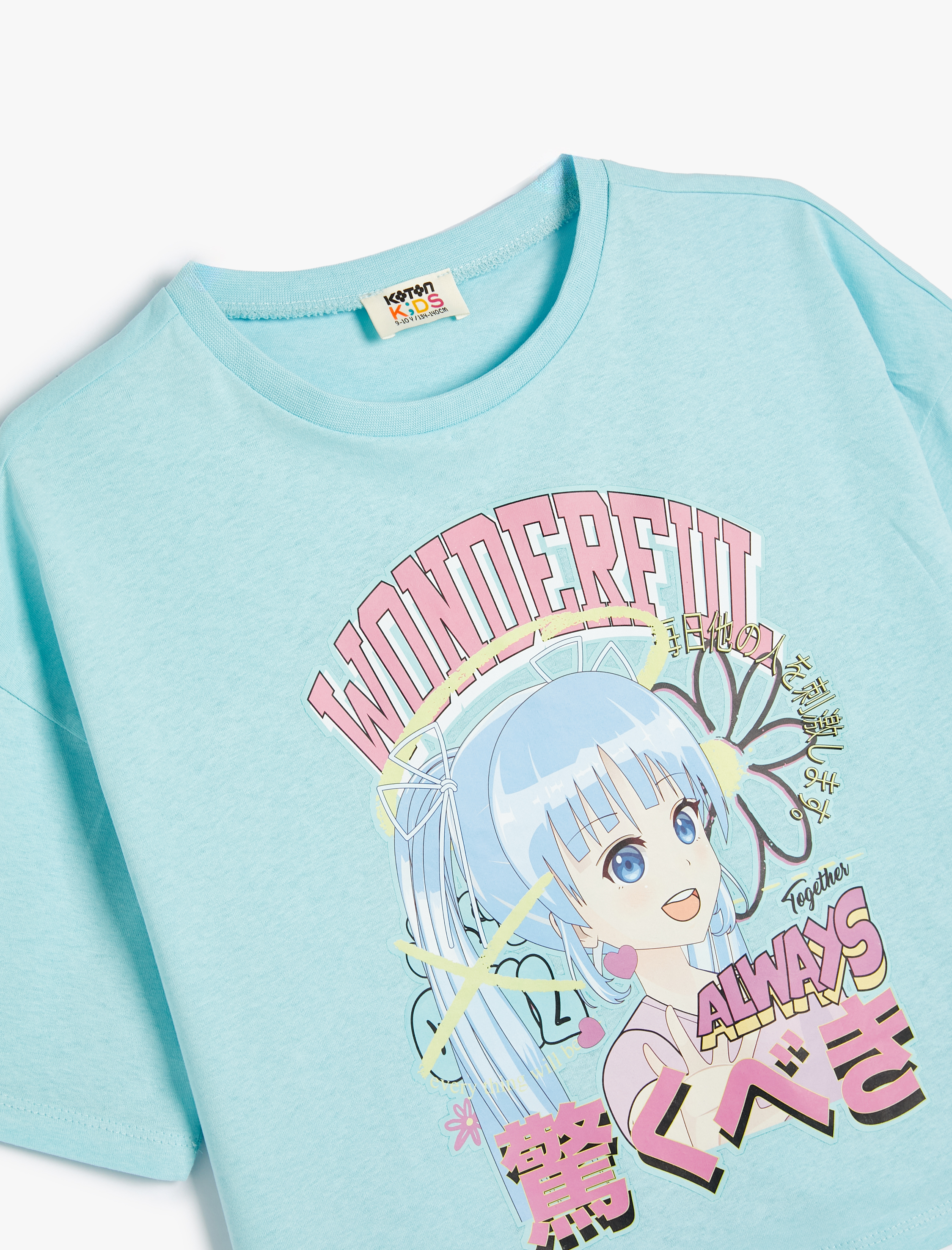  Kız Çocuk Anime Tişört Kısa Kollu Baskılı Pamuklu