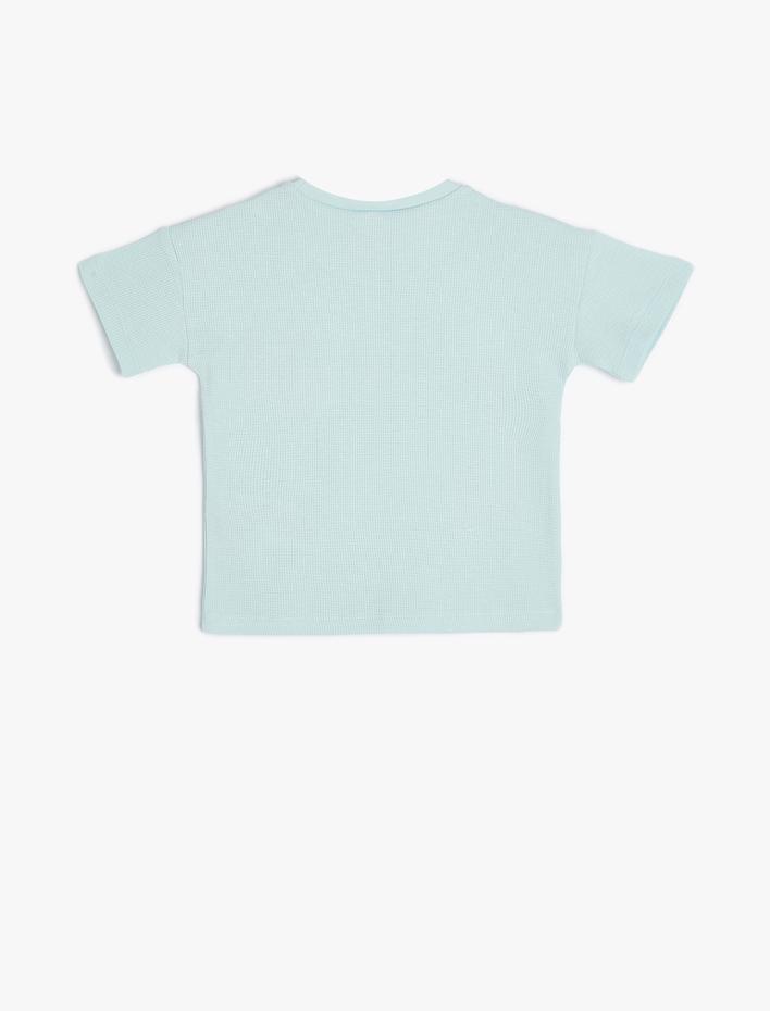 Erkek Bebek Tişört Kısa Kollu Palmiye Baskılı Bisiklet Yaka Dokulu Pamuklu