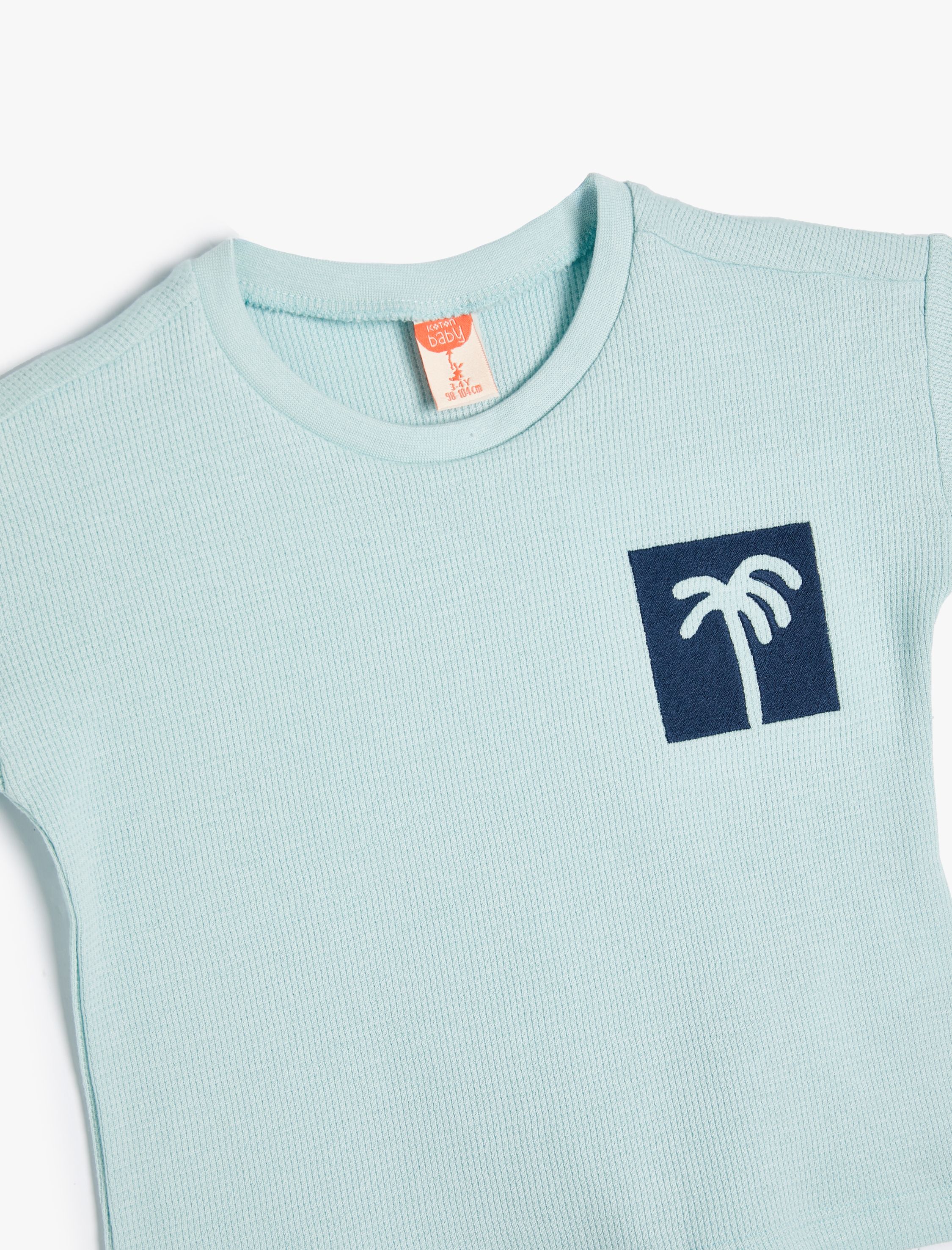  Erkek Bebek Tişört Kısa Kollu Palmiye Baskılı Bisiklet Yaka Dokulu Pamuklu