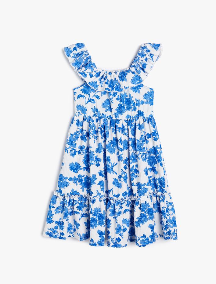 Kız Çocuk Çiçekli Elbise Fırfırlı Katlı Kolsuz