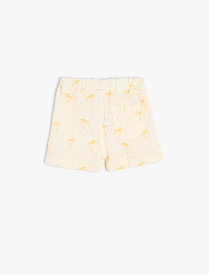Erkek Bebek Şort Palmiye Baskılı Dokulu Pamuklu