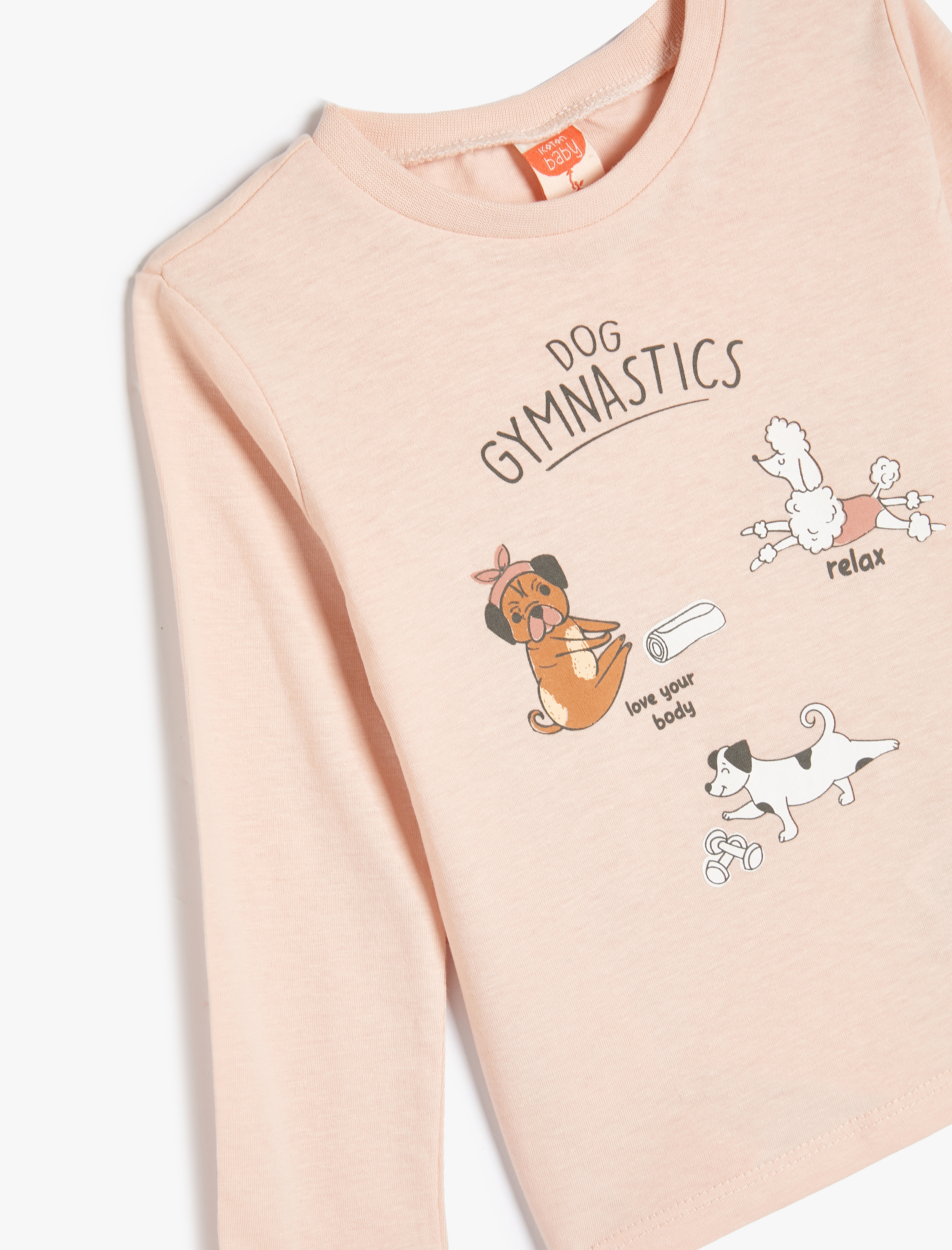  Kız Bebek Tişört Uzun Kollu Bisiklet Yaka Köpek Baskı Detaylı Pamuklu