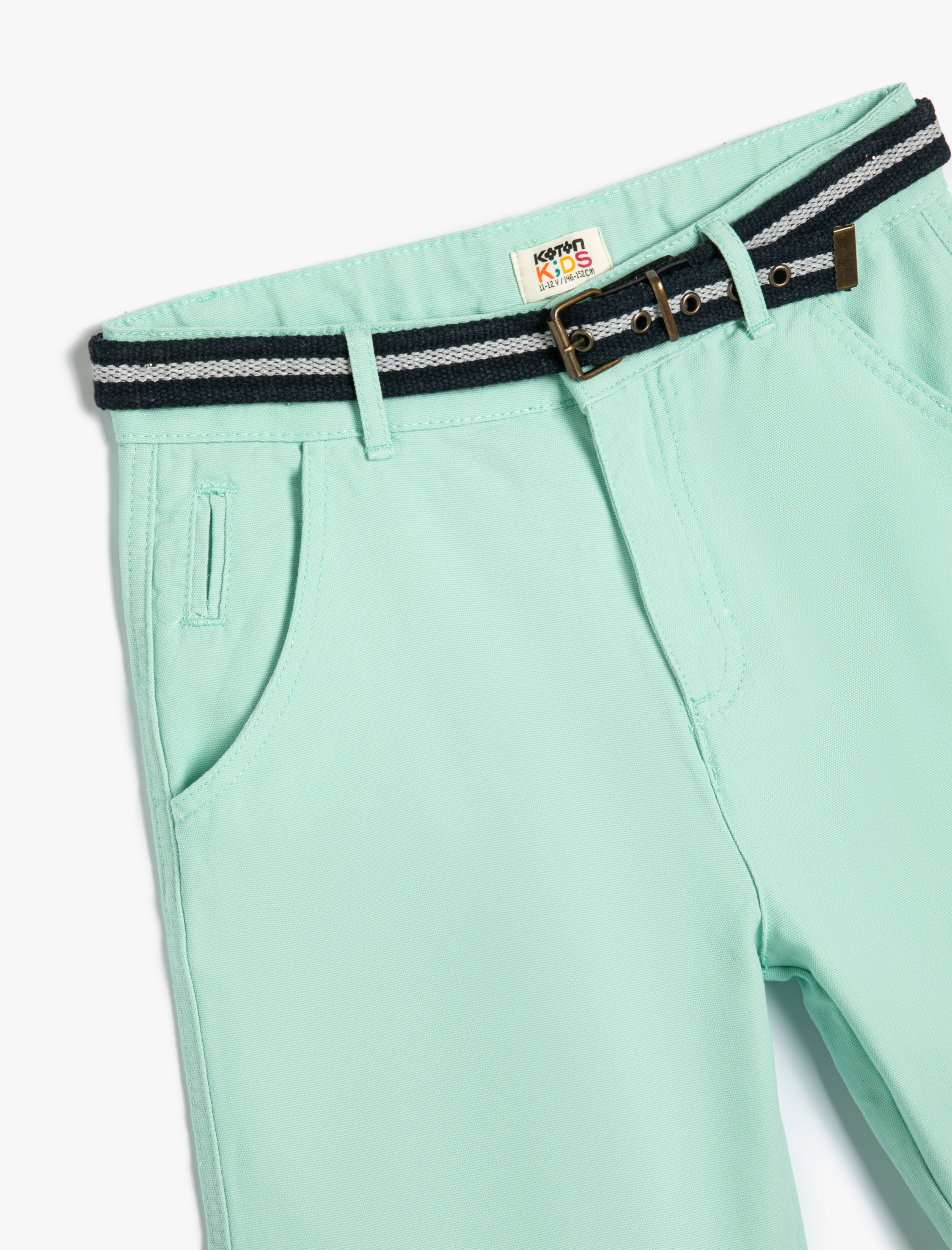  Erkek Çocuk Basic Chino Şort Kemer Detaylı Cepli Pamuklu