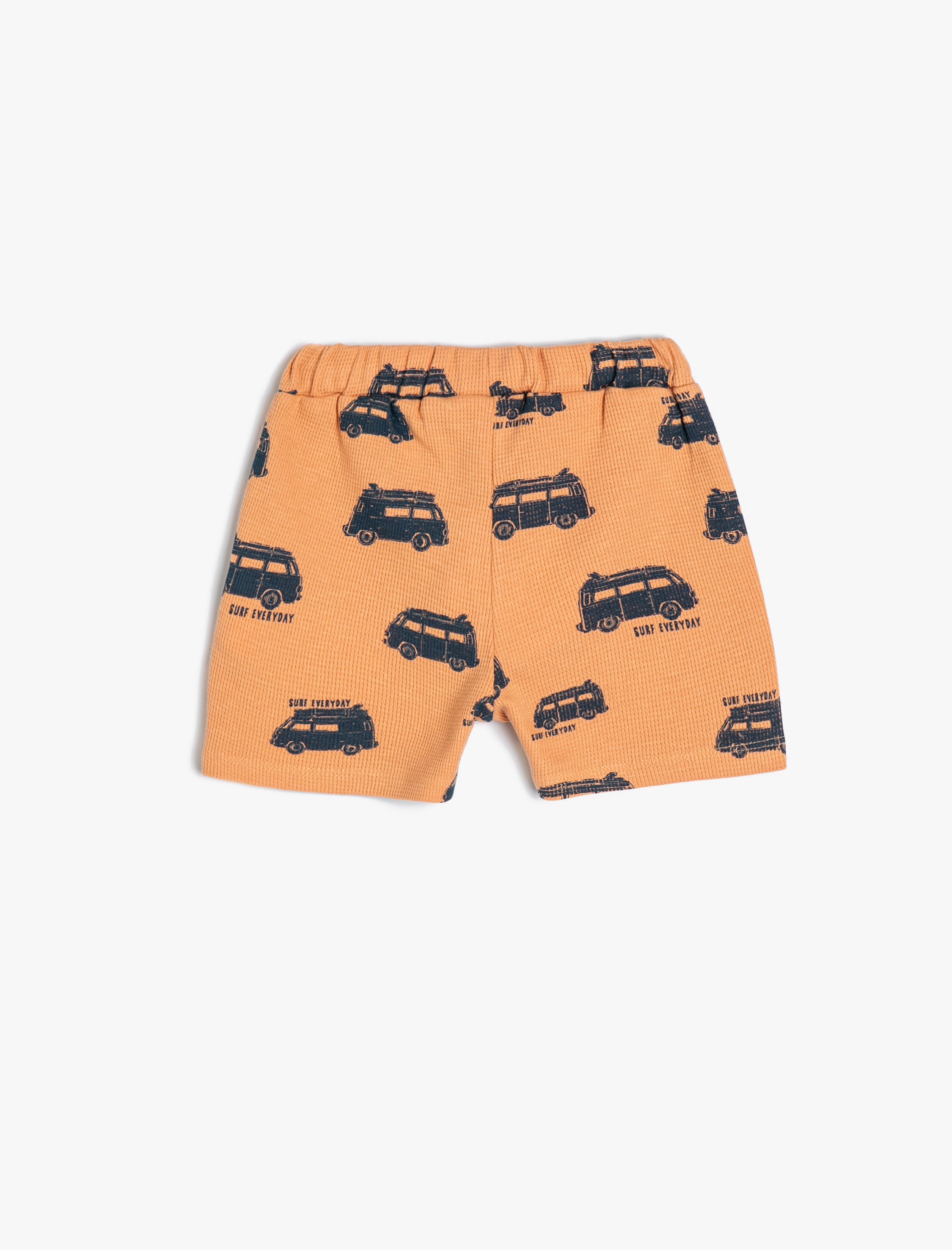  Erkek Bebek Şort Dokulu Araba Baskılı Beli Bağlamalı Cepli Pamuklu