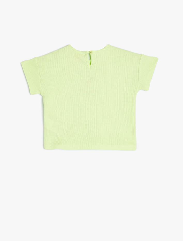 Kız Bebek Tişört Kısa Kollu Flamingo İşlemeli Bisiklet Yaka Pamuklu