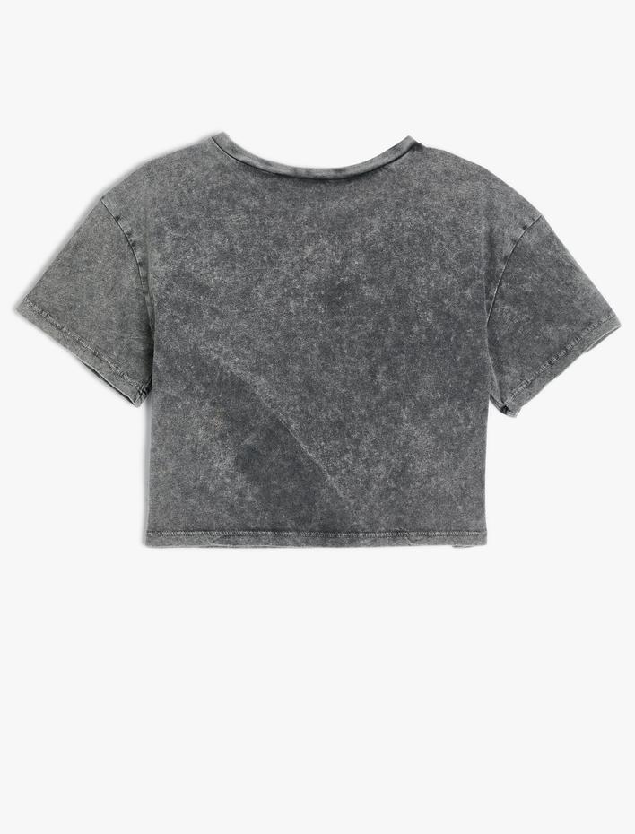 Kız Çocuk Tişört Kısa Kollu Bisiklet Yaka Grafiti Baskılı Pamuklu