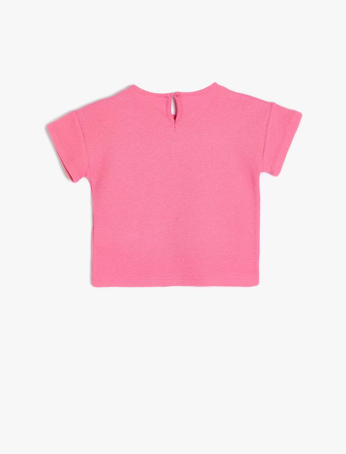 Kız Bebek Tişört Kısa Kollu Dondurma İşlemeli Bisiklet Yaka Pamuklu