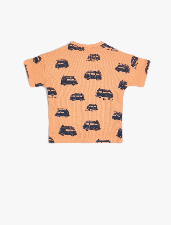 Erkek Bebek Tişört Kısa Kollu Araba Baskılı Bisiklet Yaka Pamuklu