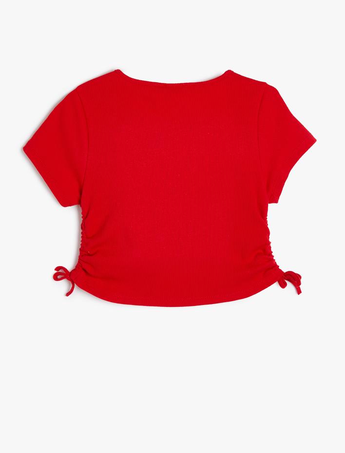 Kız Çocuk Crop Tişört Yanları Büzgülü Kısa Kollu Baskılı Pamuklu