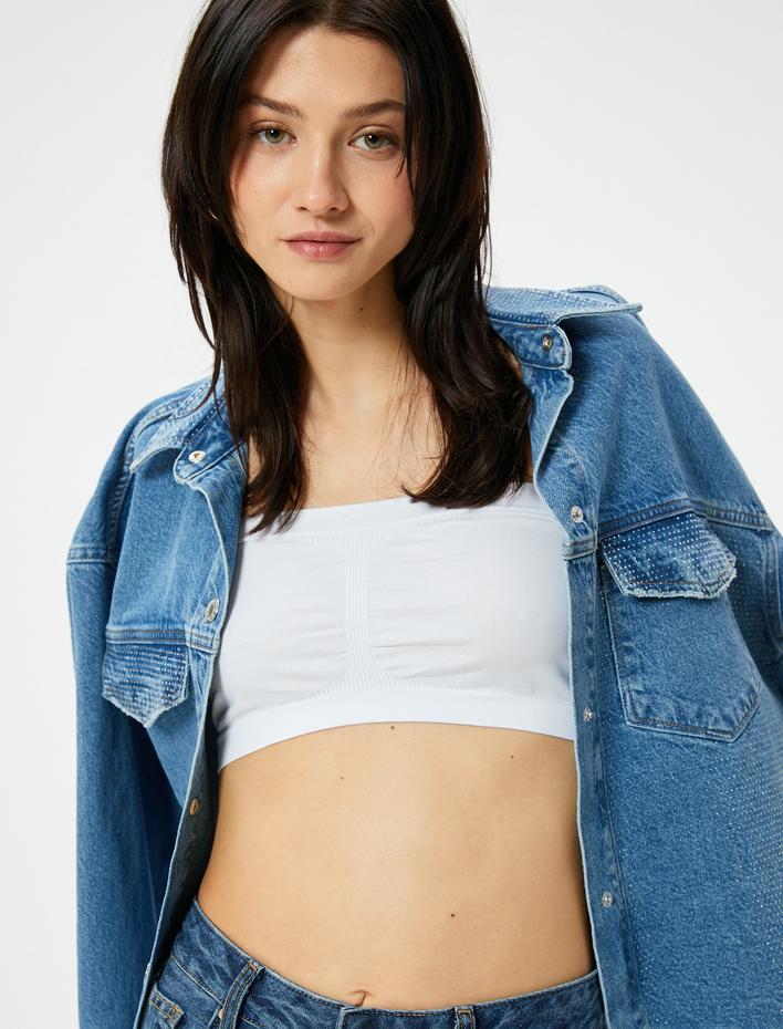  Straplez Süper Crop Atlet Ribanalı