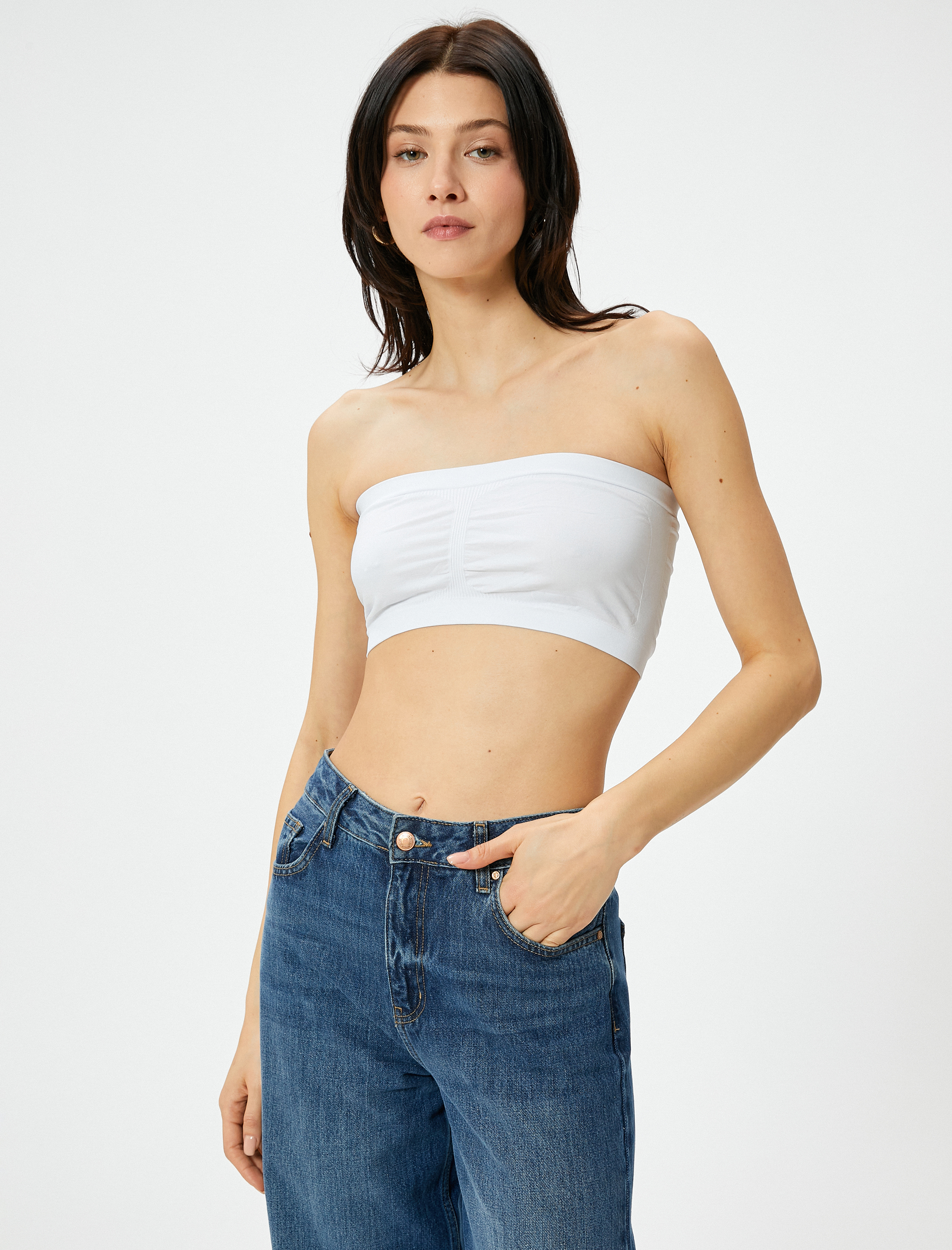   Straplez Süper Crop Atlet Ribanalı