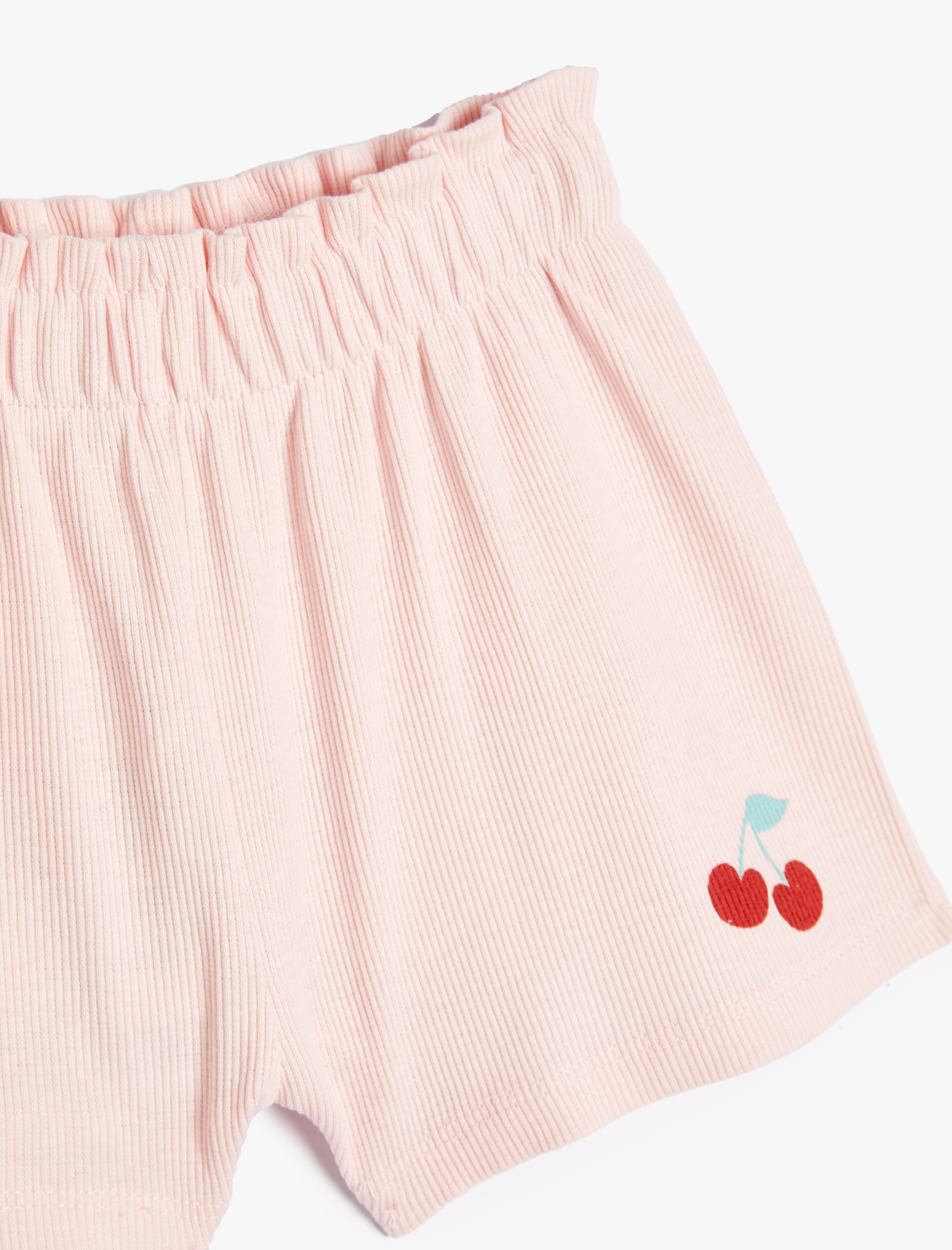  Kız Bebek Şort Pamuklu Dokulu Beli Lastikli Kiraz Baskılı