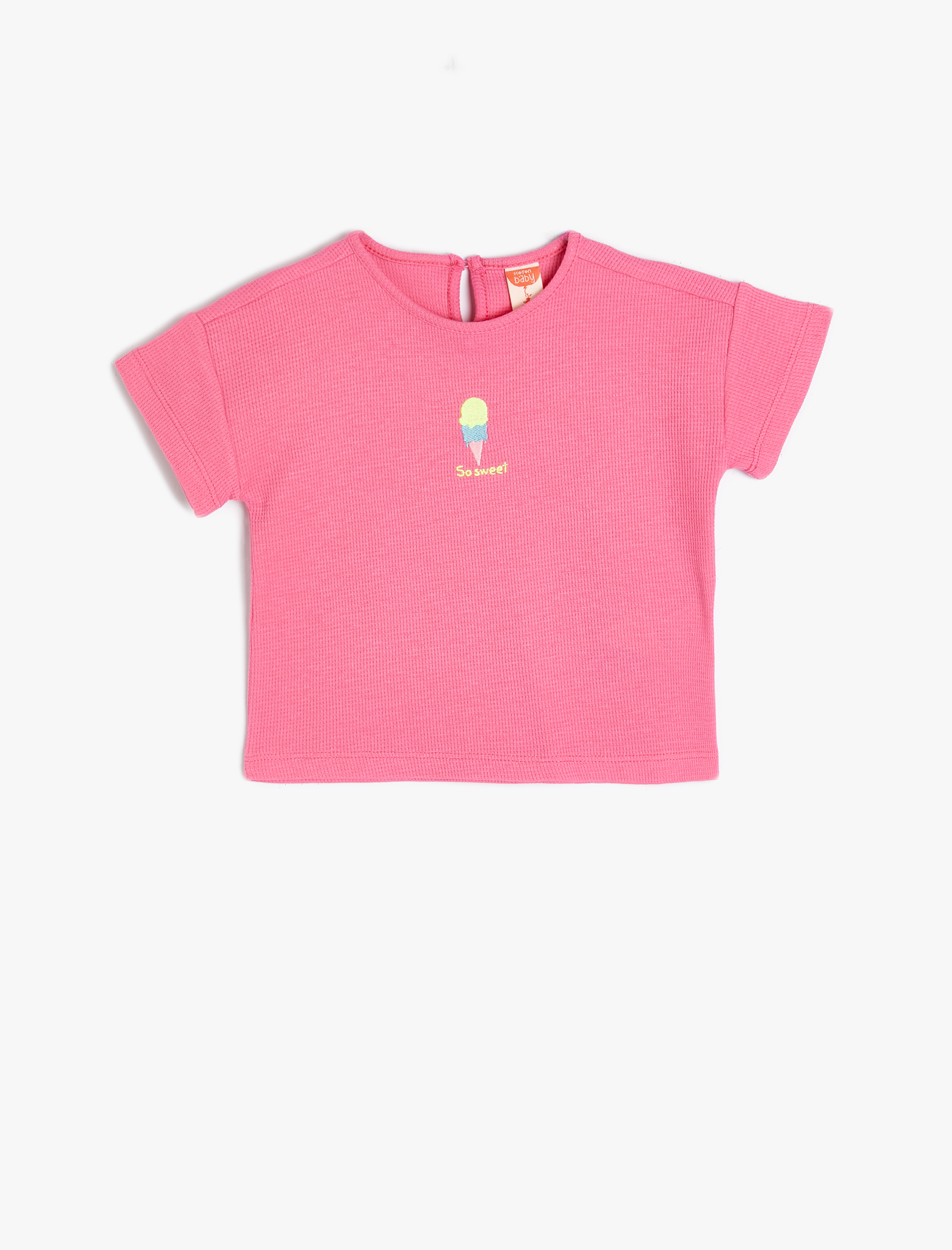  Kız Bebek Tişört Kısa Kollu Dondurma İşlemeli Bisiklet Yaka Pamuklu