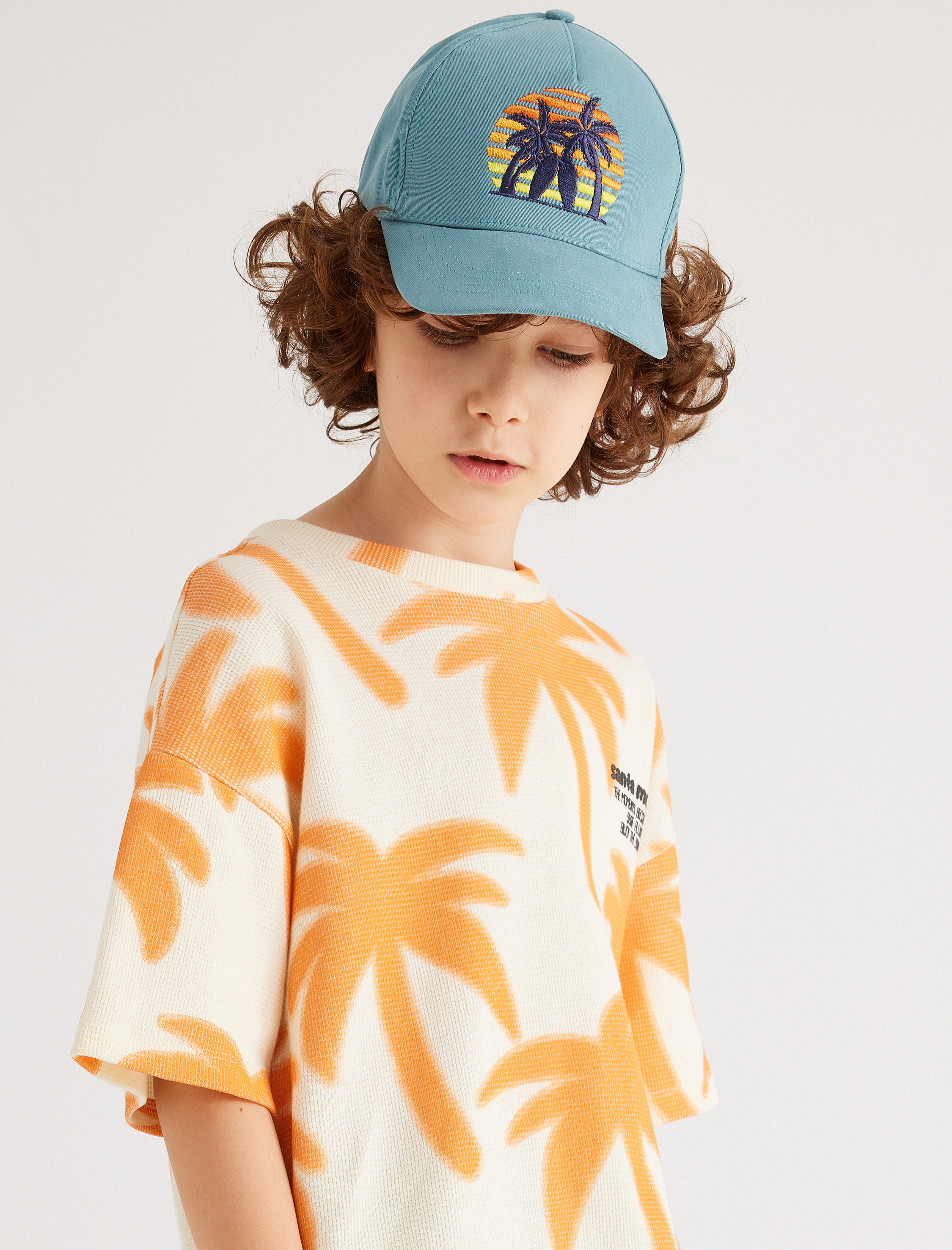 Erkek Çocuk Cap Şapka Palmiye İşlemeli Arkası Ayarlanabilir Pamuklu