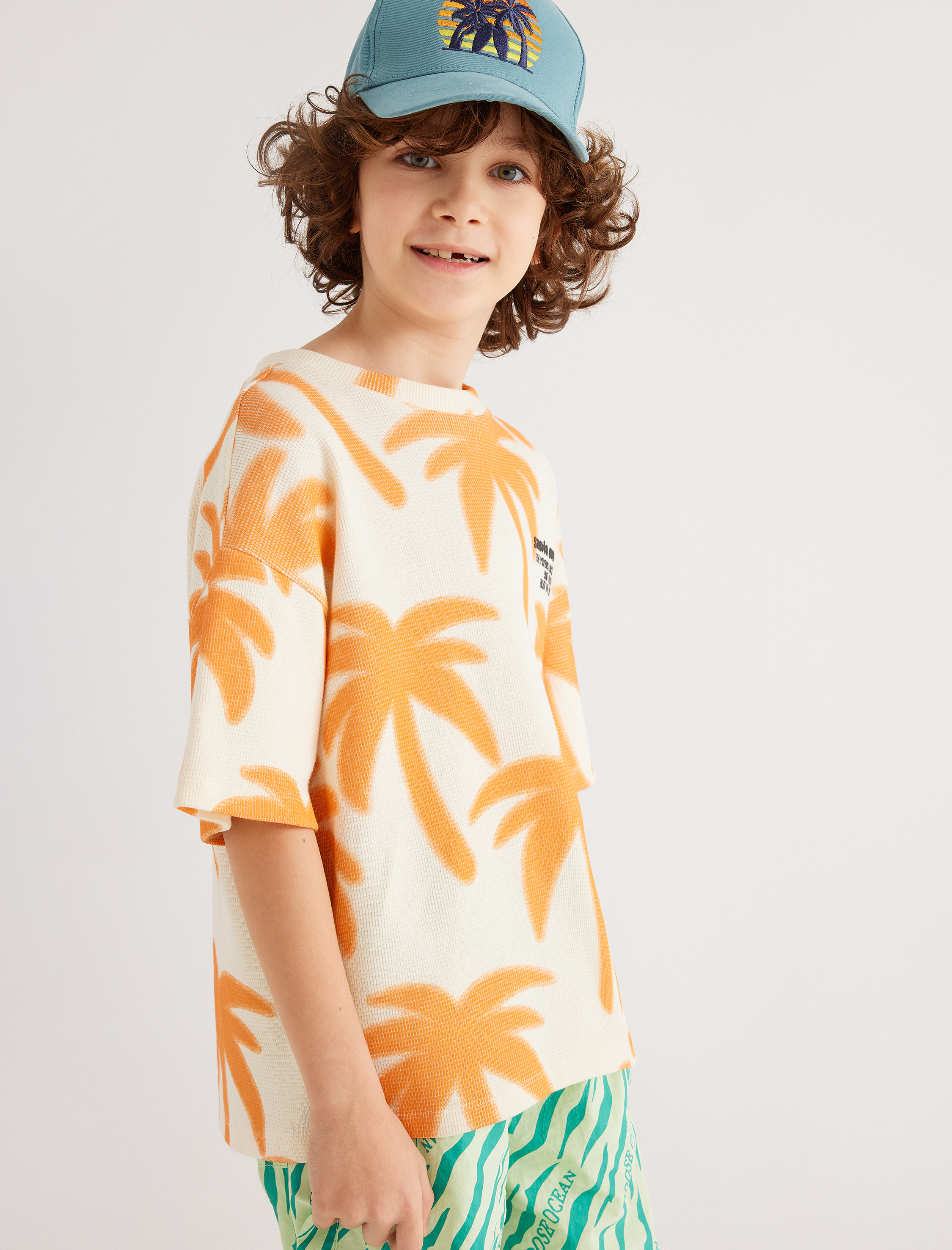 Erkek Çocuk Cap Şapka Palmiye İşlemeli Arkası Ayarlanabilir Pamuklu