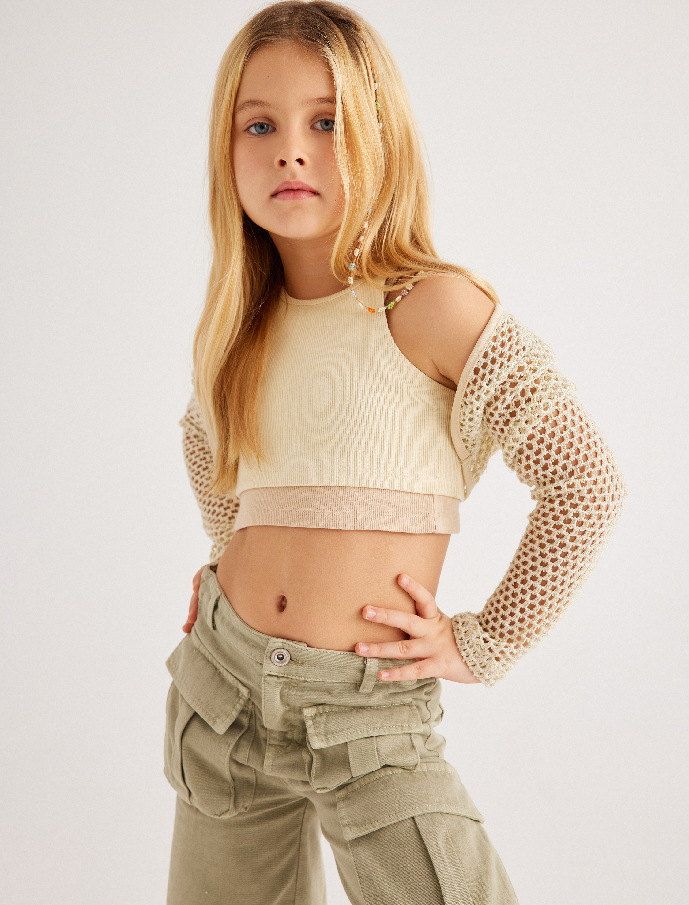Kız Çocuk Crop Bluz Uzun Kollu