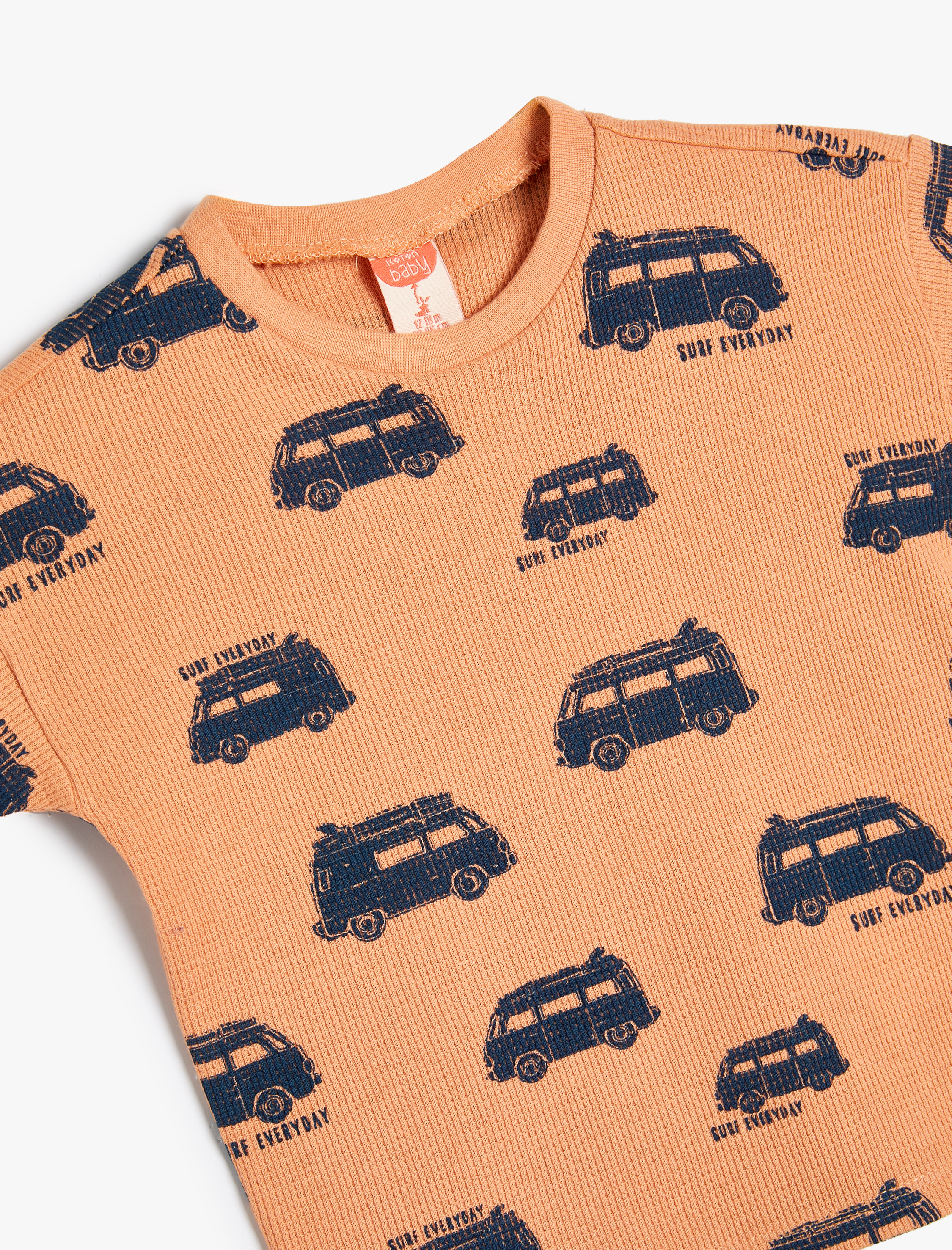  Erkek Bebek Tişört Kısa Kollu Araba Baskılı Bisiklet Yaka Pamuklu