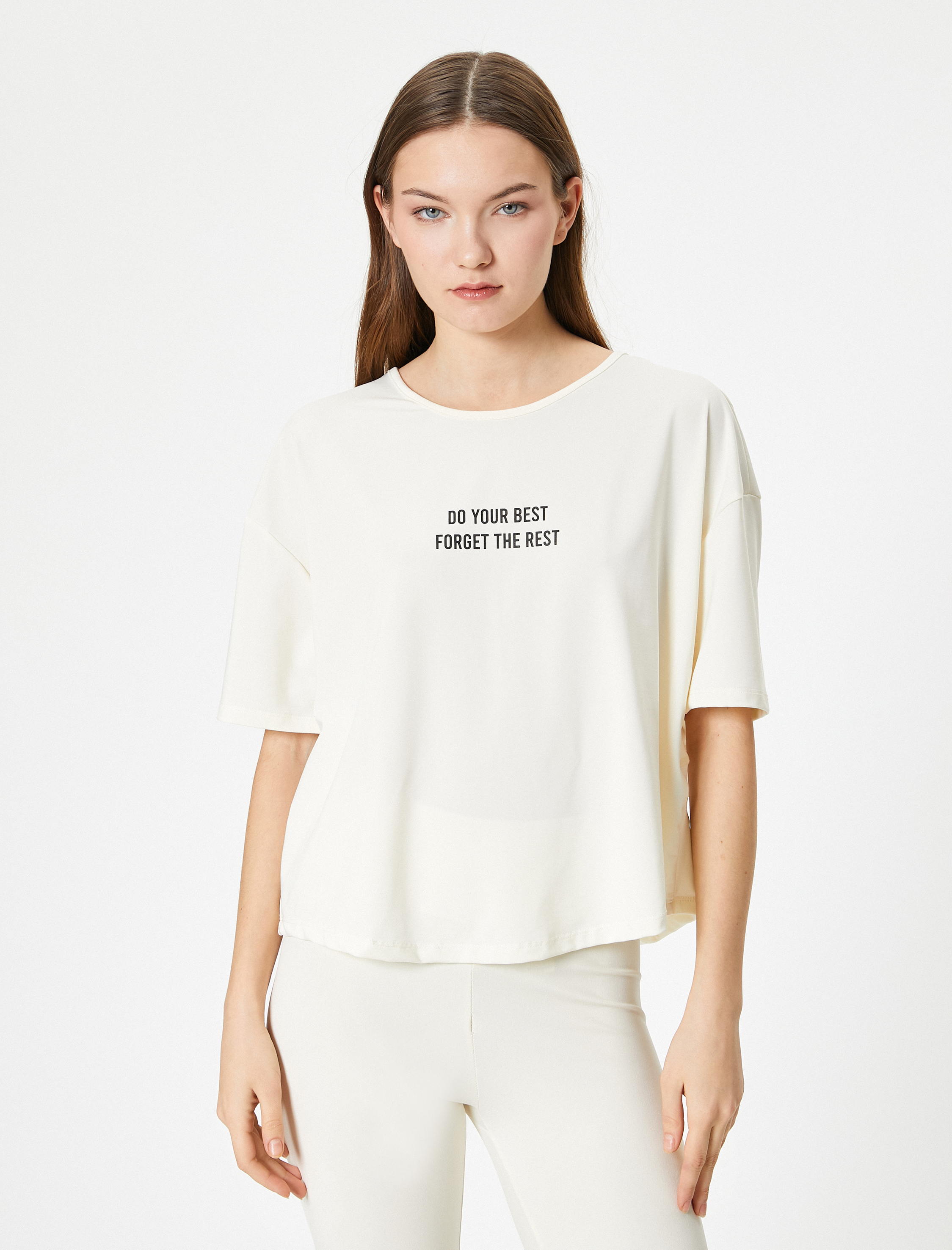   Spor Tişört Arkası Tül Detaylı Kısa Kollu Bisiklet Yaka Baskı Detaylı