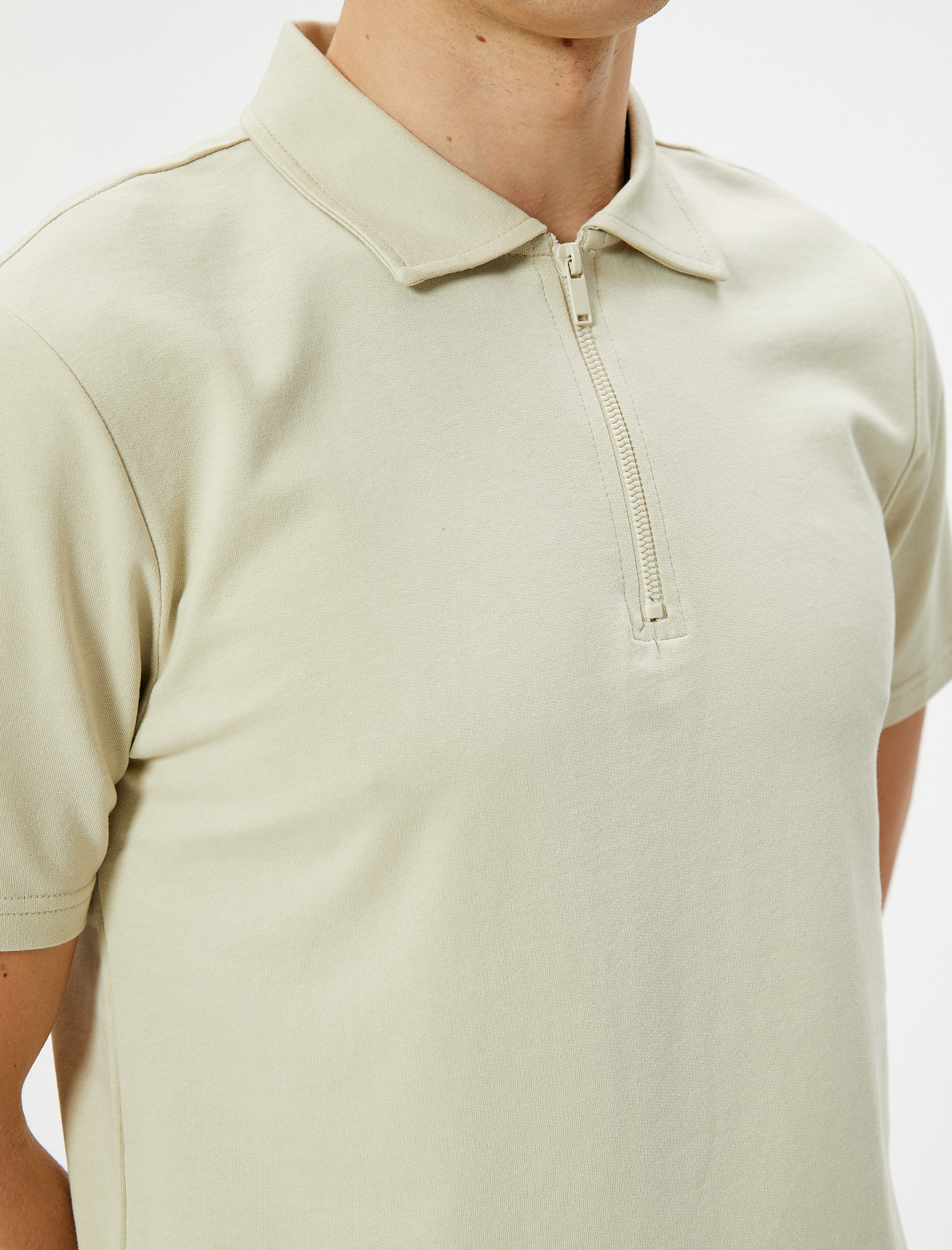   Yarım Fermuarlı Polo Tişört Kısa Kollu Pamuklu