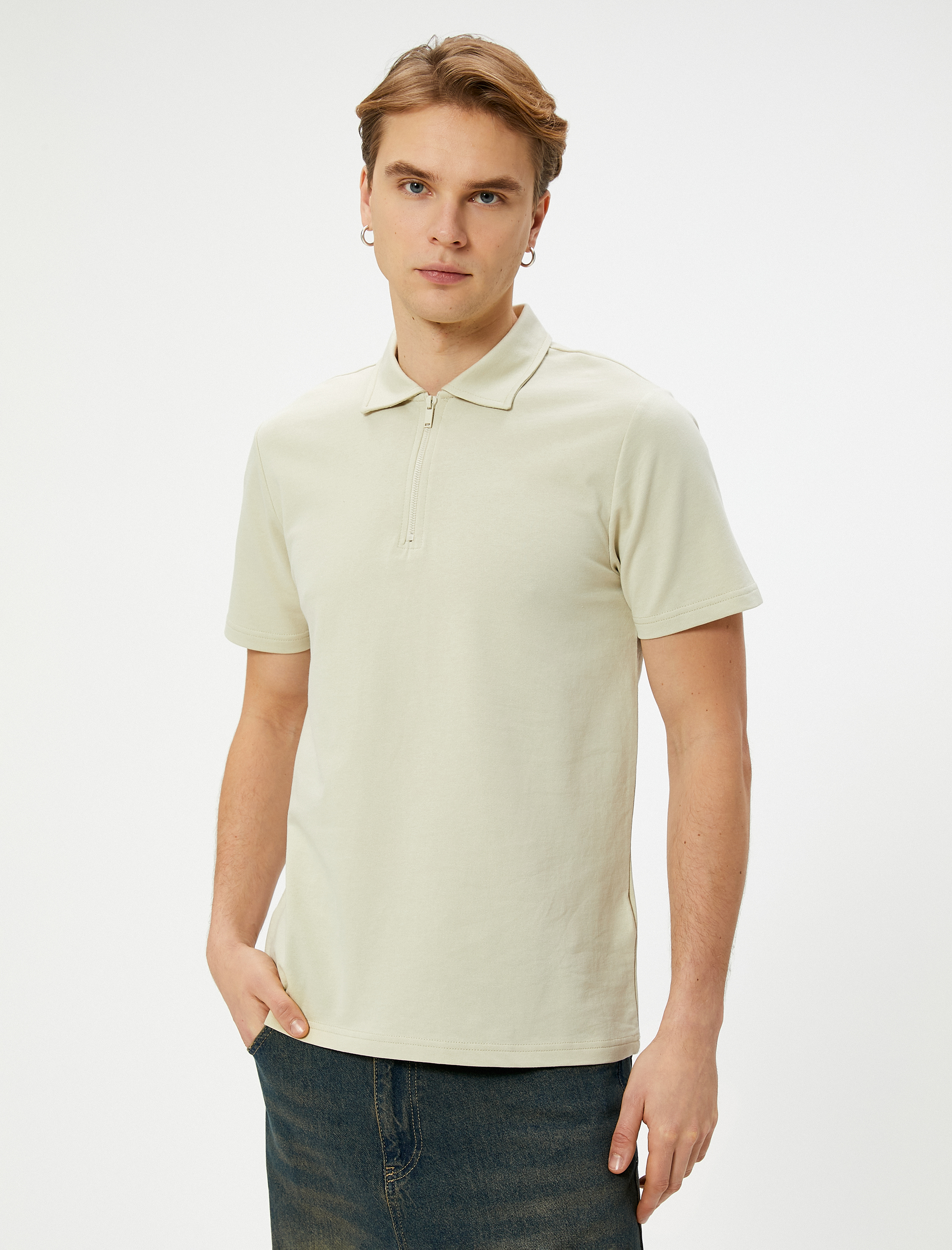   Yarım Fermuarlı Polo Tişört Kısa Kollu Pamuklu