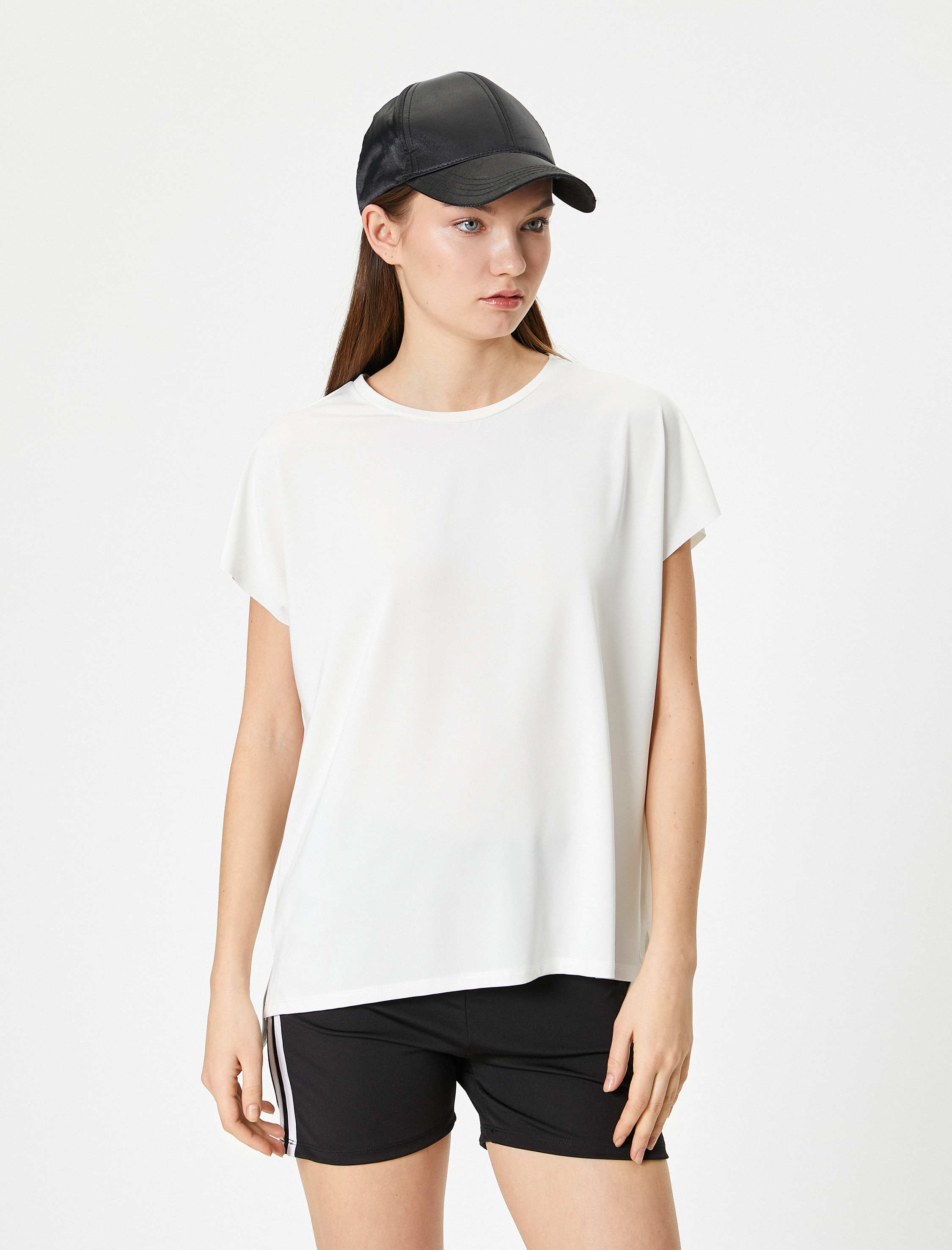   Rahat Kalıp Basic Spor Uzun Tişört Kısa Kollu Bisiklet Yaka