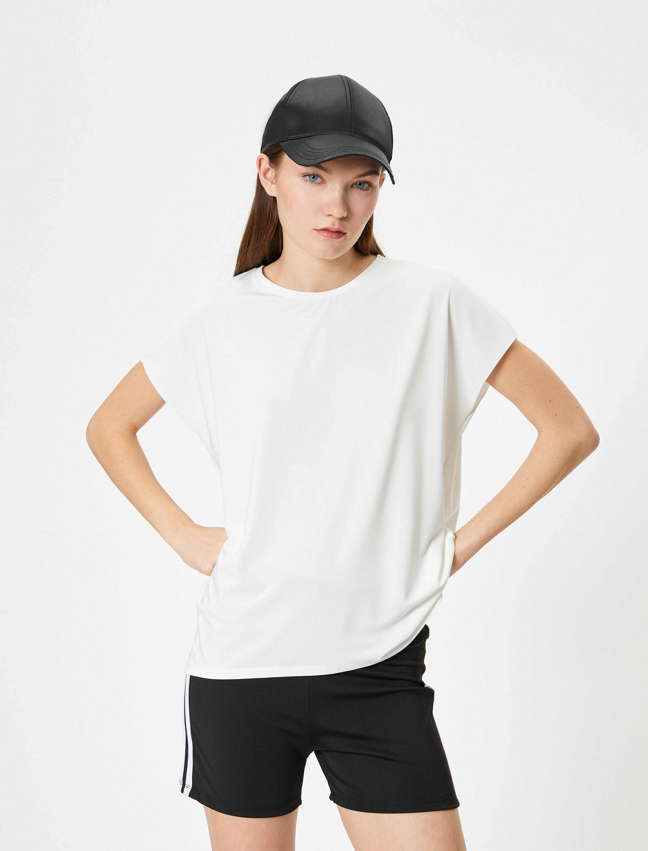   Rahat Kalıp Basic Spor Uzun Tişört Kısa Kollu Bisiklet Yaka