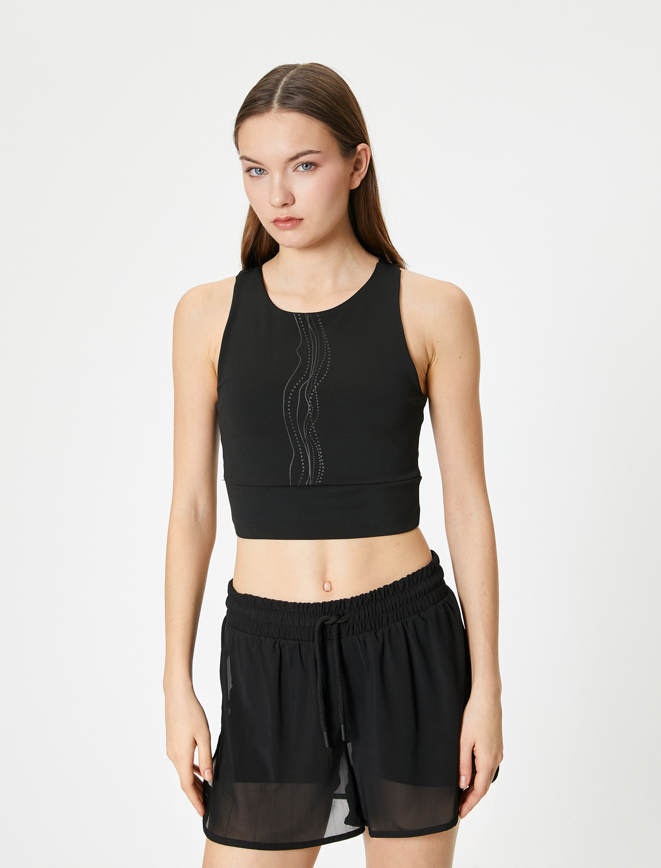   Spor Yarım Atlet Yuvarlak Yaka Baskı Detaylı