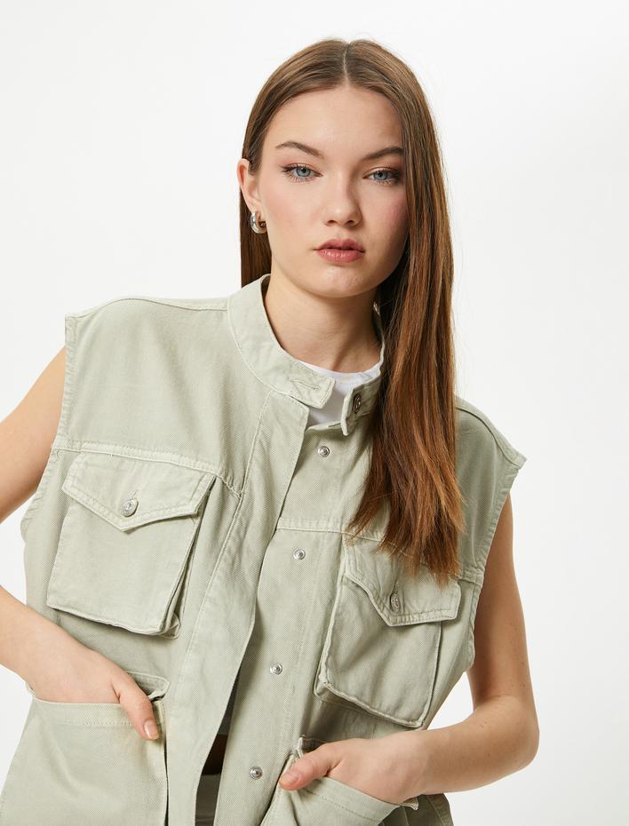  Oversize Kot Yelek 4 Kapaklı Kargo Cepli Dik Yaka